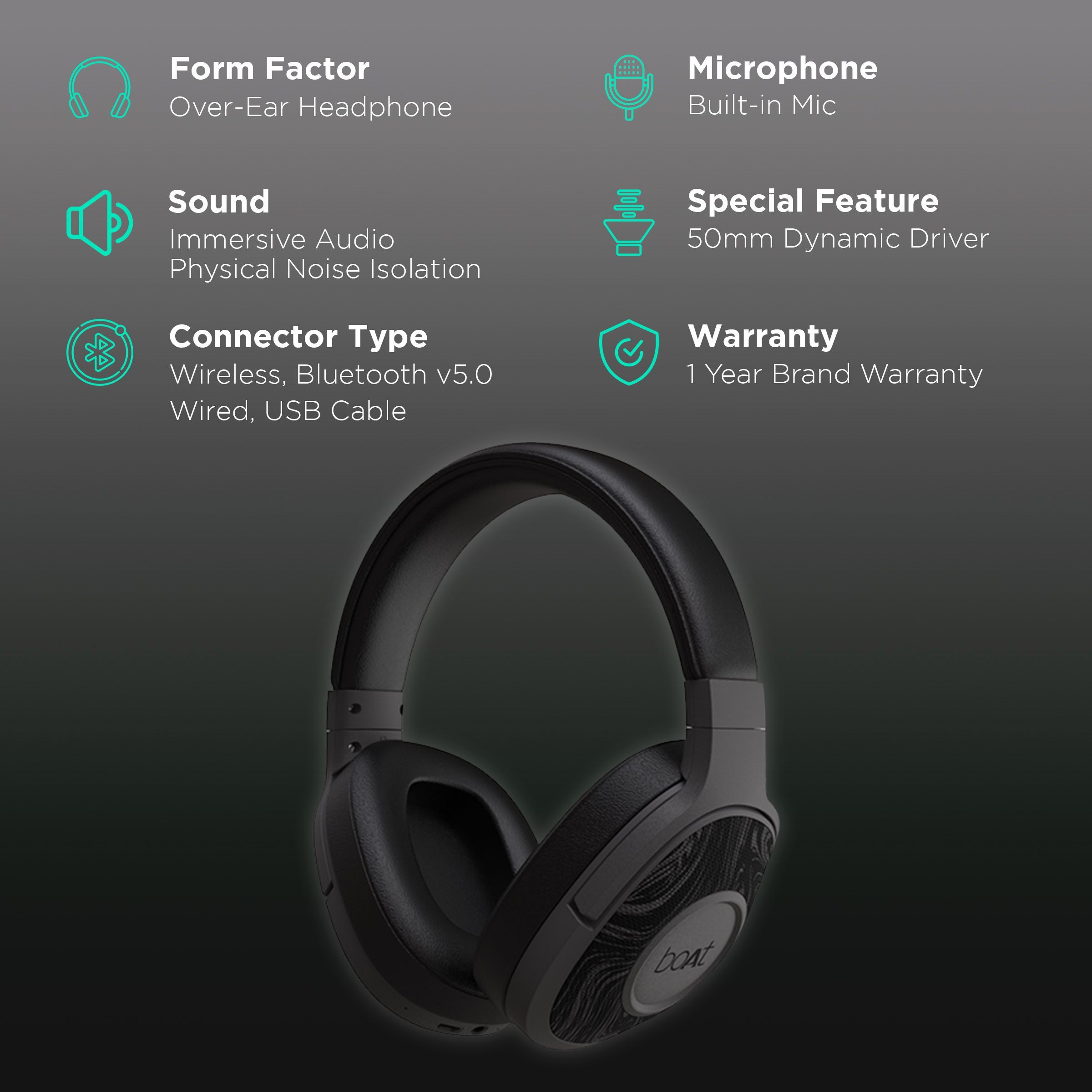 boAt Rockerz 558 Bluetooth Headset with Mic (Physical Noise Isolation, Over Ear, Black)_2