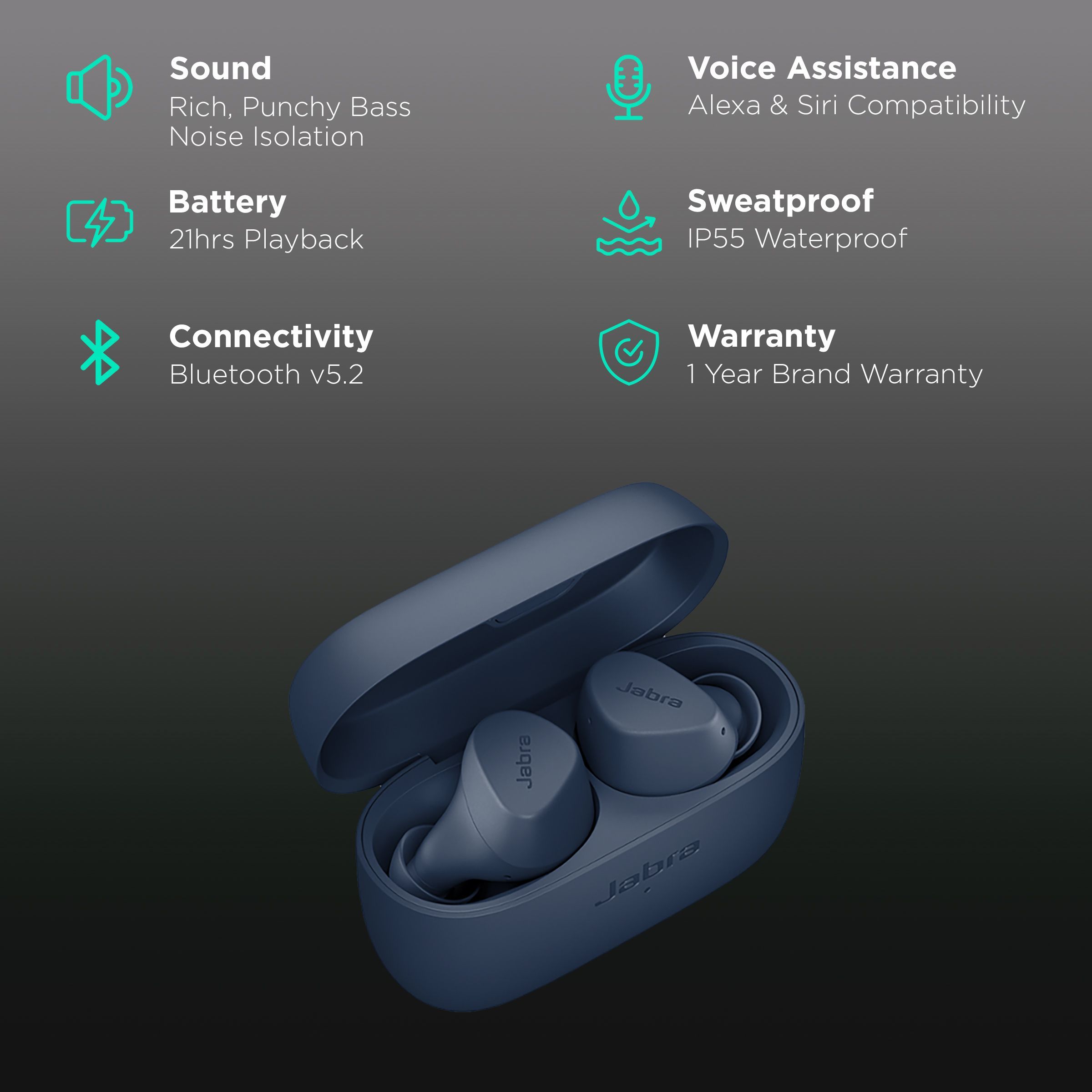 Jabra Elite 2 TWS Earbuds with Noise Isolation (IP55 Rainproof, 21 Hours Playtime, Navy) Jabra Elite 2 TWS Earbuds with Noise Isolation (IP55 Rainproof, 21 Hours Playtime, Navy)_2
