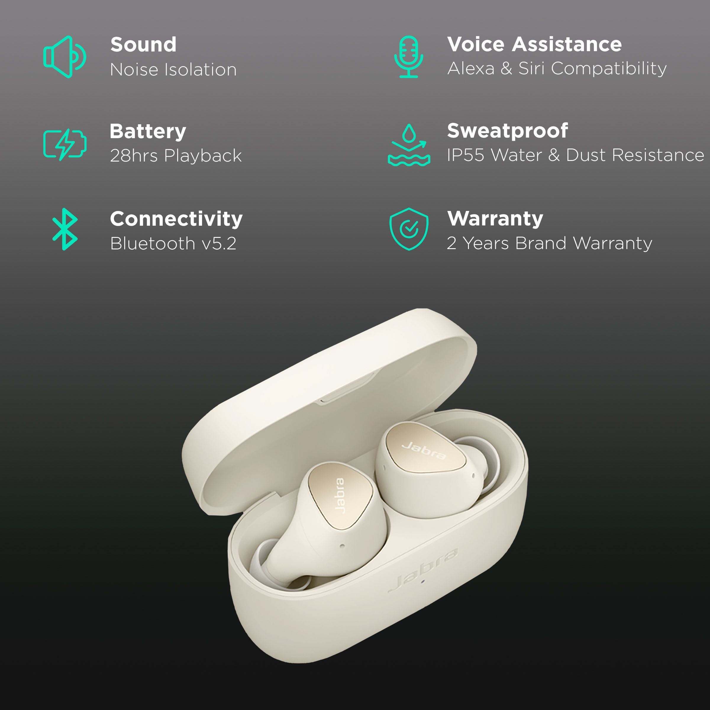 Jabra Elite 3 TWS Earbuds with Noise Isolation (IP55 Water & Dust Resistant, 28 Hours Playback, Gold Beige)_2
