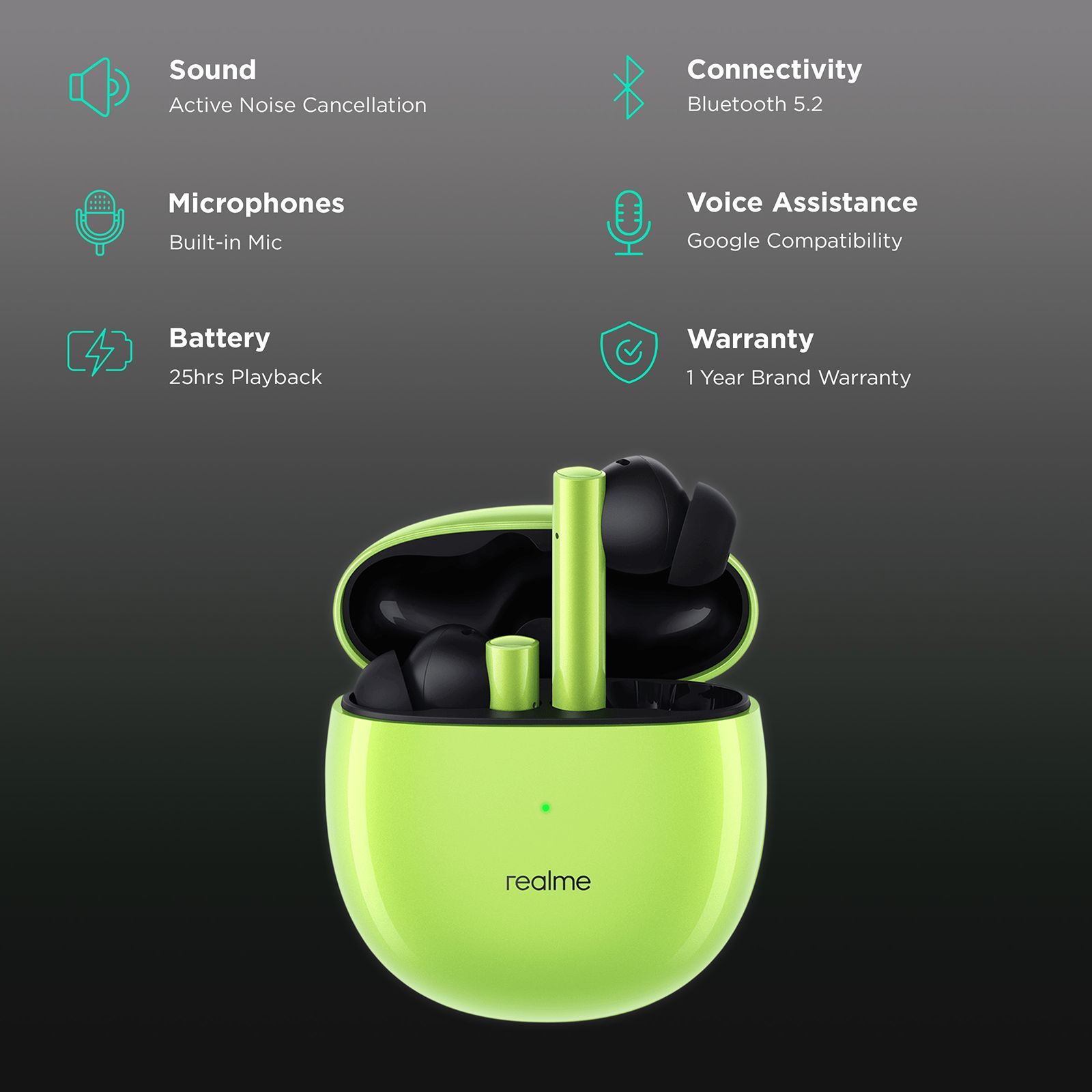 realme Buds Air 2 RMA2003 In-Ear Active Noise Cancellation Truly Wireless Earbuds with Mic (Bluetooth 5.2, Smart Detection Sensor, Green)_2