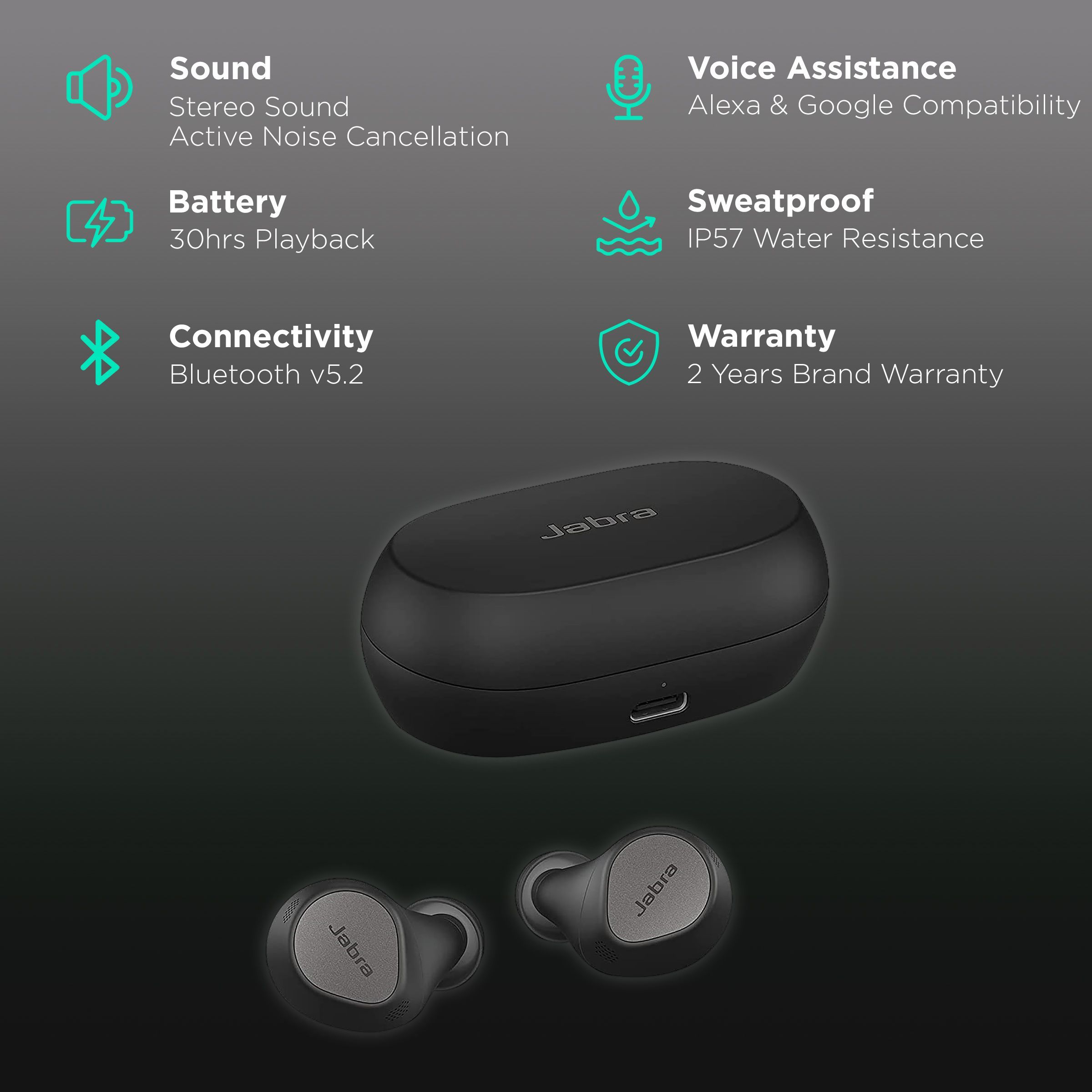 Jabra Elite 7 Pro 100-99172001-40 TWS Earbuds with Active Noise Cancellation (IP57 Water Resistant, 30 Hours Playback, Titanium Black)_2