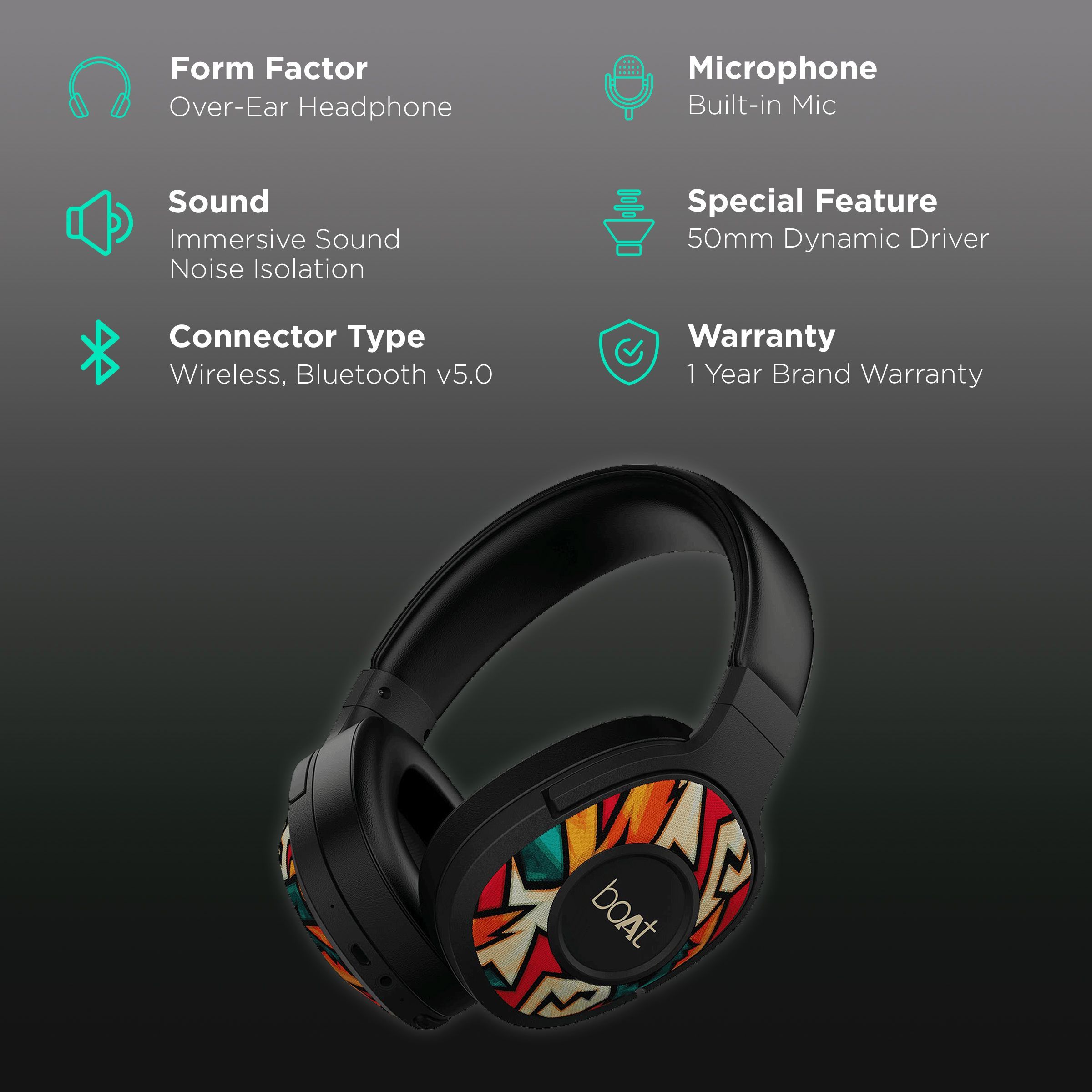 boAt Rockerz 550 Bluetooth Headphone without Mic (Dual Connectivity, Over Ear, Black)_2