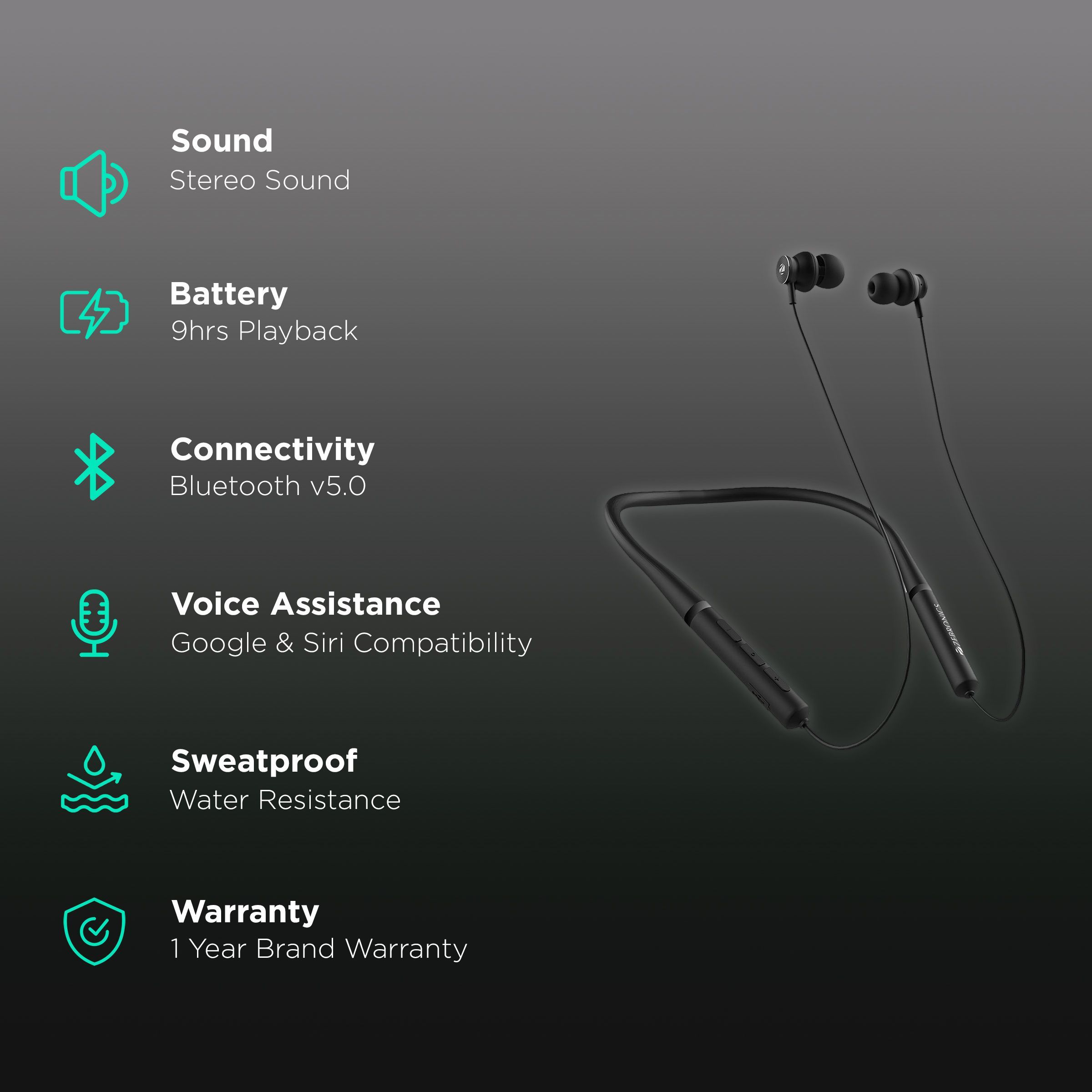 ZEBRONICS Yoga 90 Pro Neckband (Water Resistant, 9 Hours Playtime, Black)_2