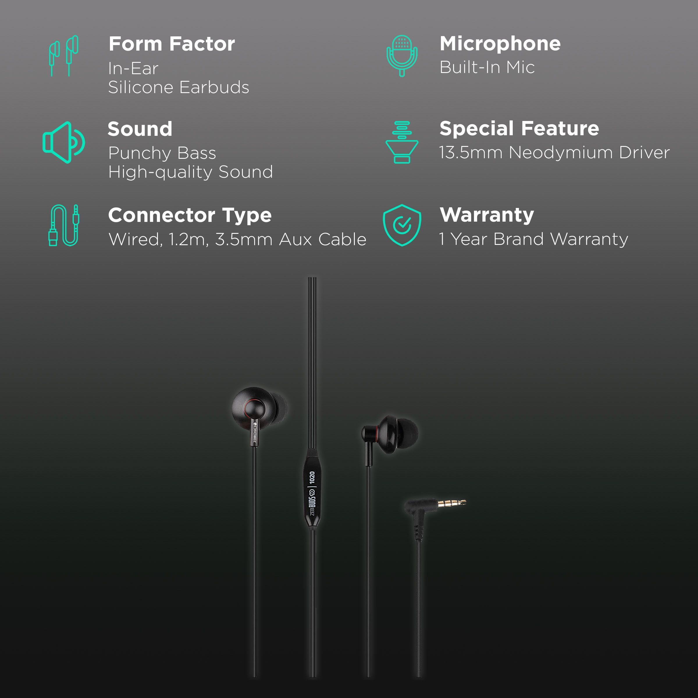 ZEBRONICS Buds 10 Wired Earphone with Mic (In Ear, Black) ZEBRONICS Buds 10 Wired Earphone with Mic (In Ear, Black)_2