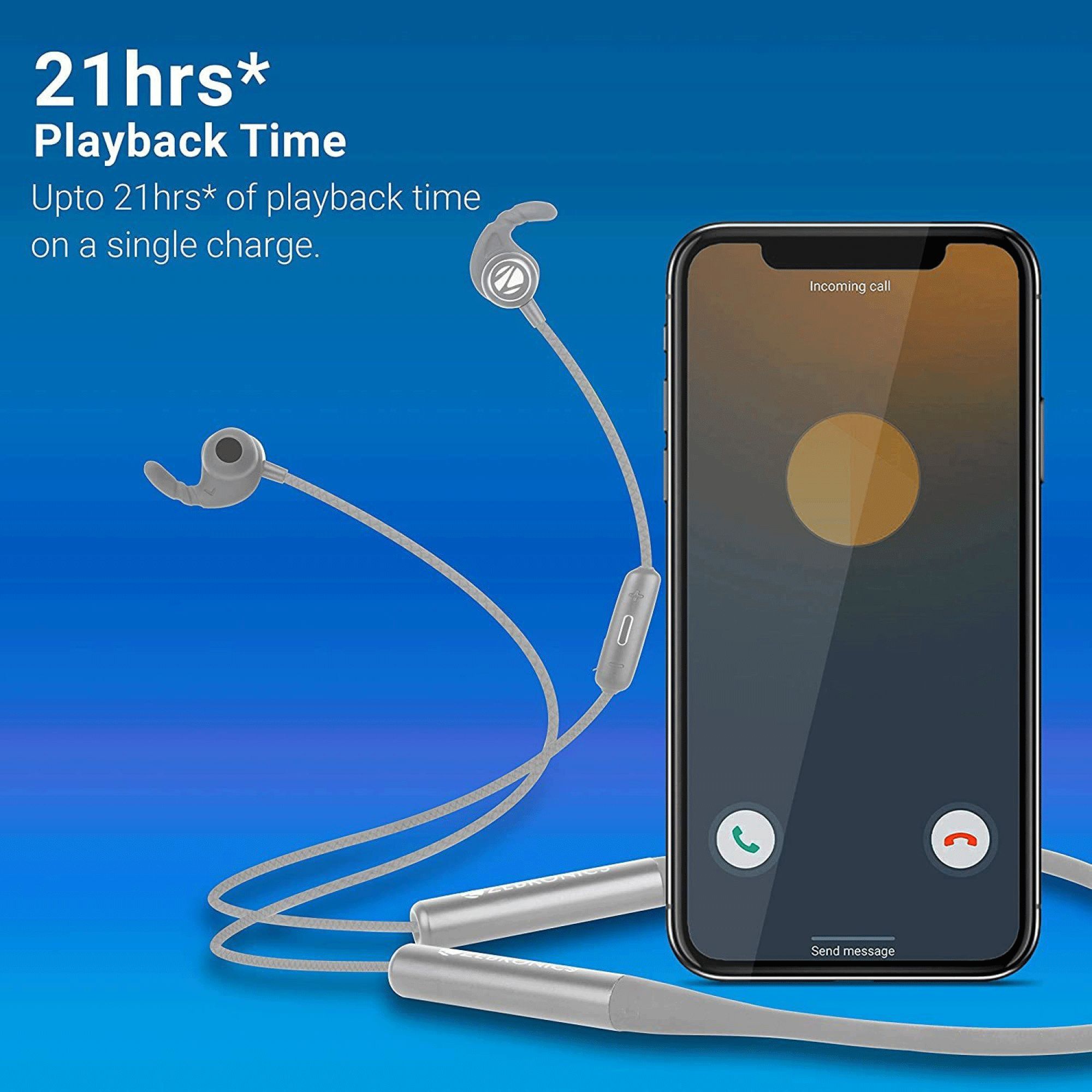 ZEBRONICS Yoga Neckband (Water Resistant, 21 Hours Playback, Grey)_5