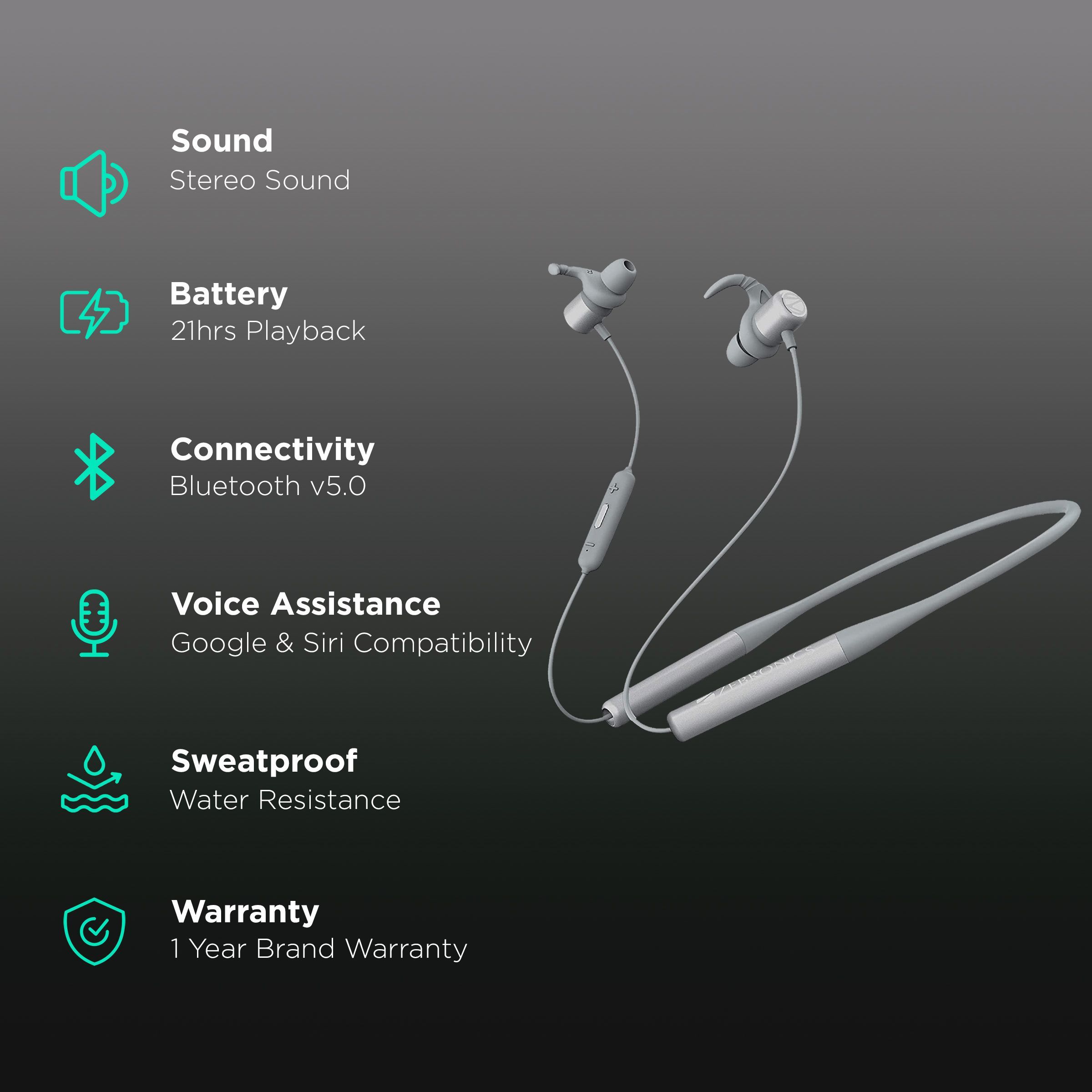 ZEBRONICS Yoga Neckband (Water Resistant, 21 Hours Playback, Grey)_2