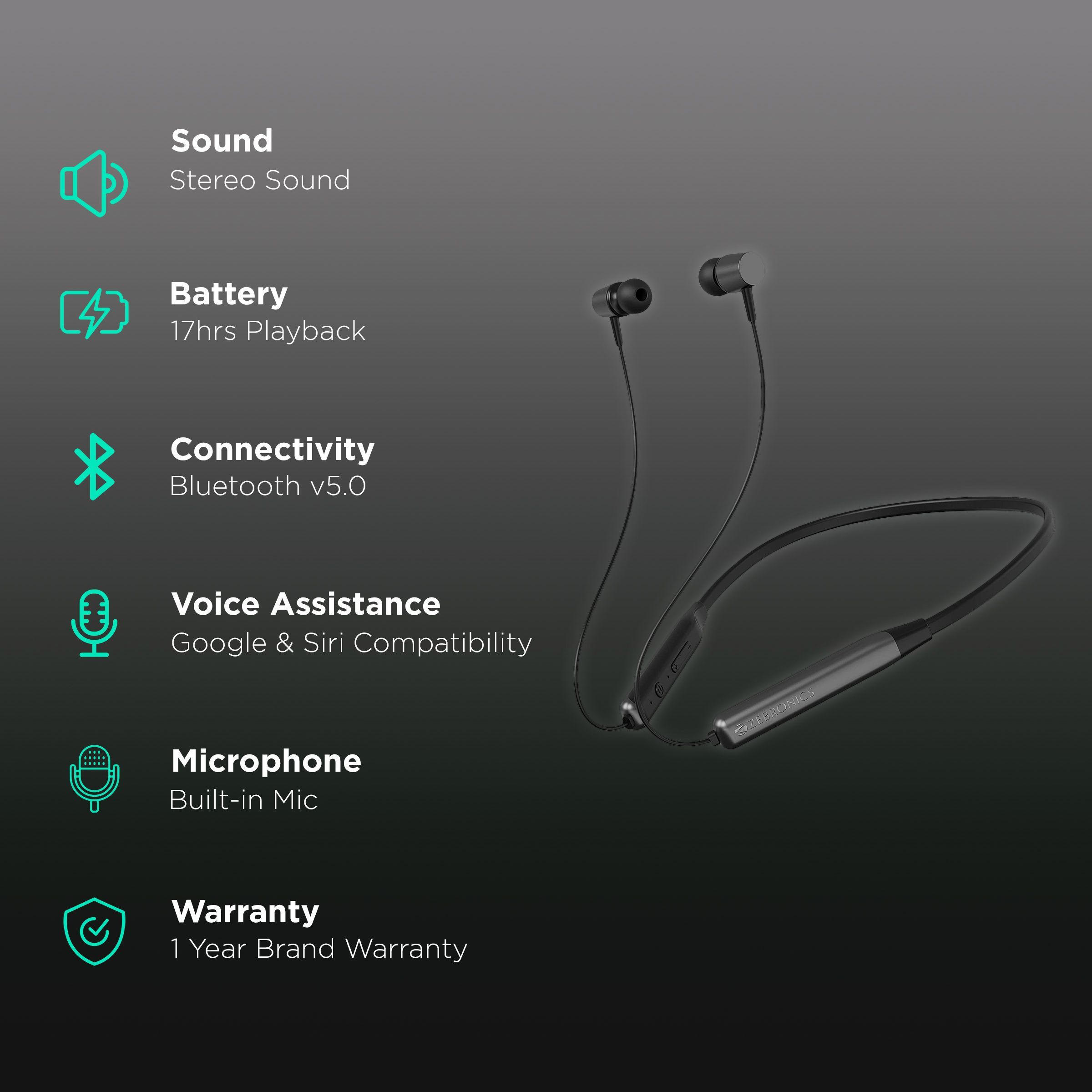 ZEBRONICS Evolve Neckband (17 Hours Playtime, Grey)_2