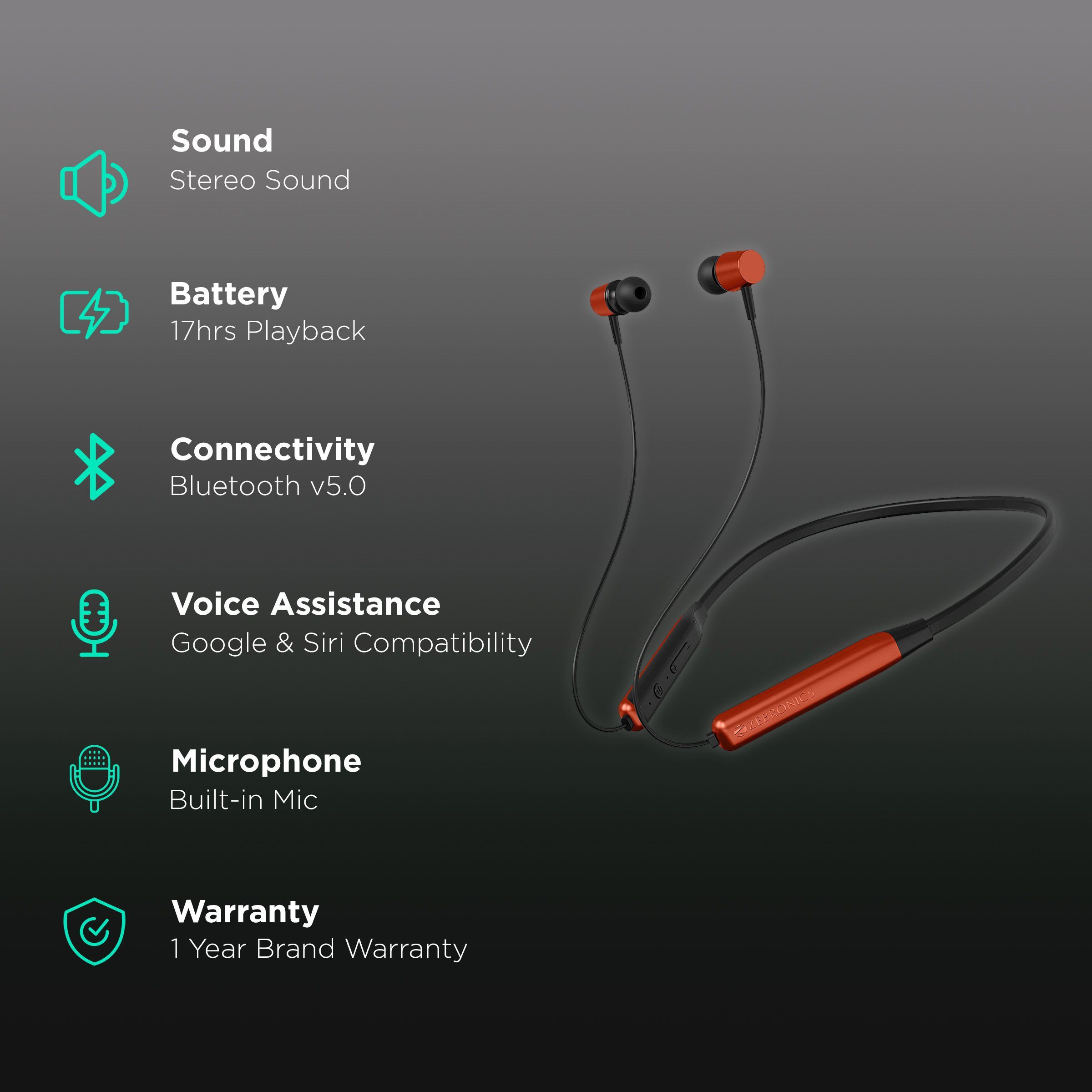 ZEBRONICS Evolve Neckband (17 Hours Playtime, Orange)_2