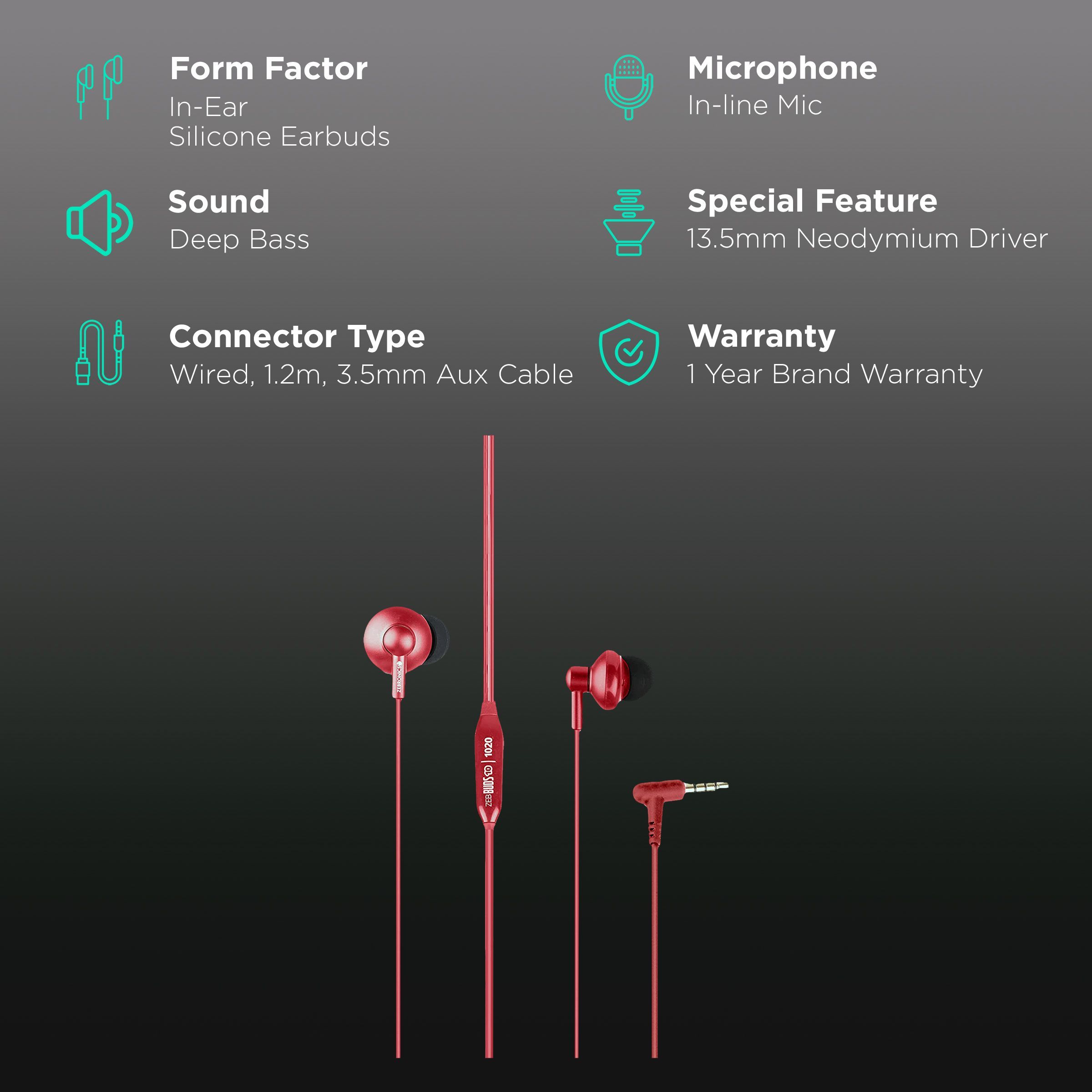 ZEBRONICS Buds 10 Wired Earphone with Mic (In Ear, Red) ZEBRONICS Buds 10 Wired Earphone with Mic (In Ear, Red)_2
