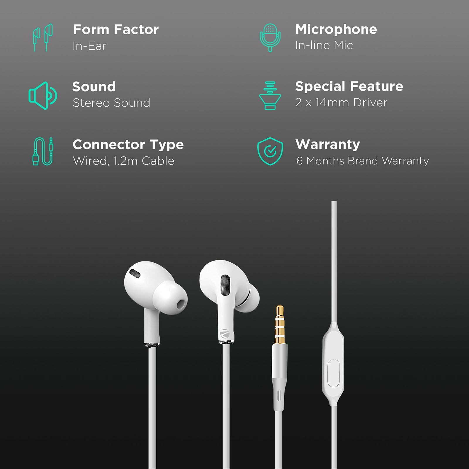 ZEBRONICS Zeb Tulip Wired Earphone with Mic (In Ear, White)_2