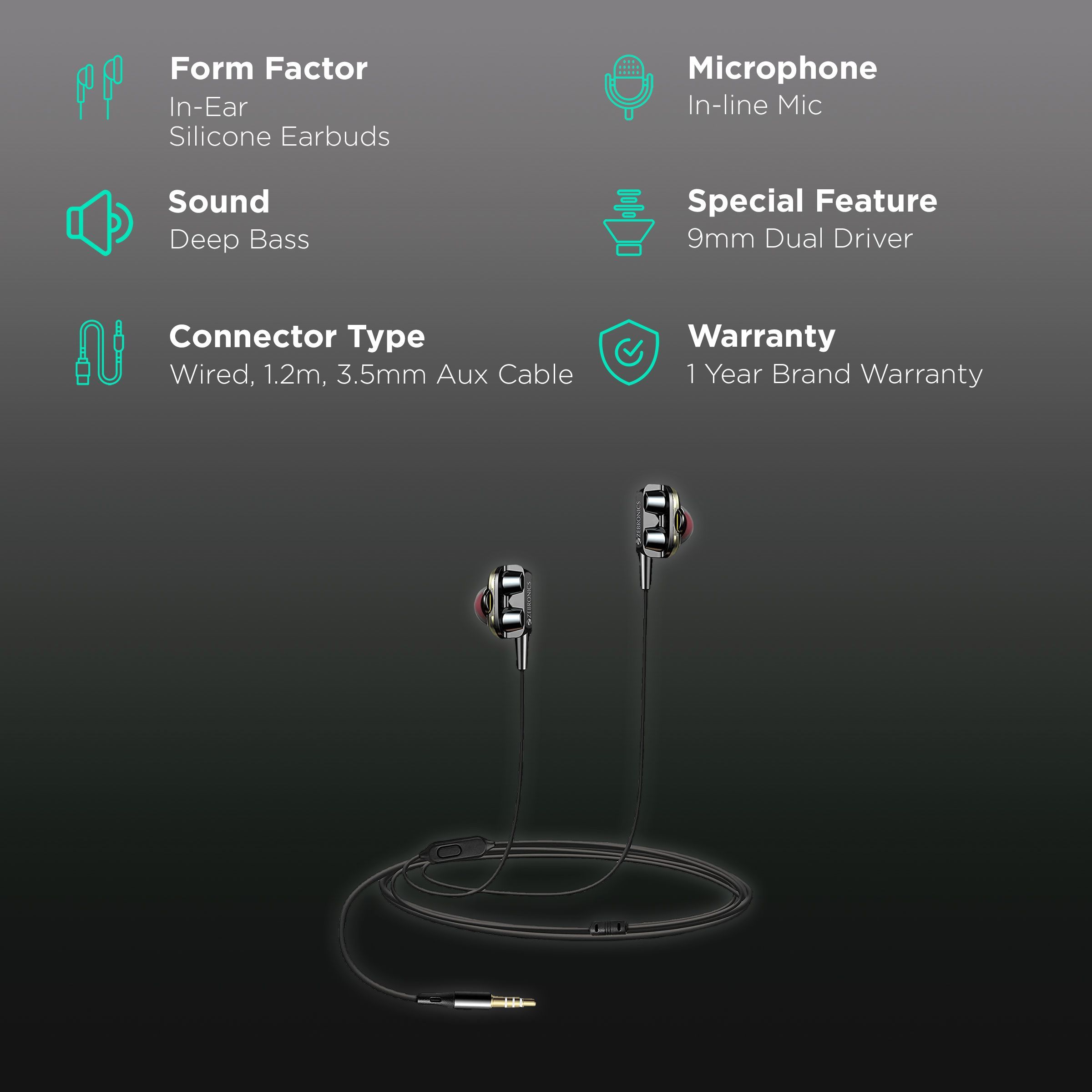 ZEBRONICS Magic Wired Earphone with Mic (In Ear, Black)_2