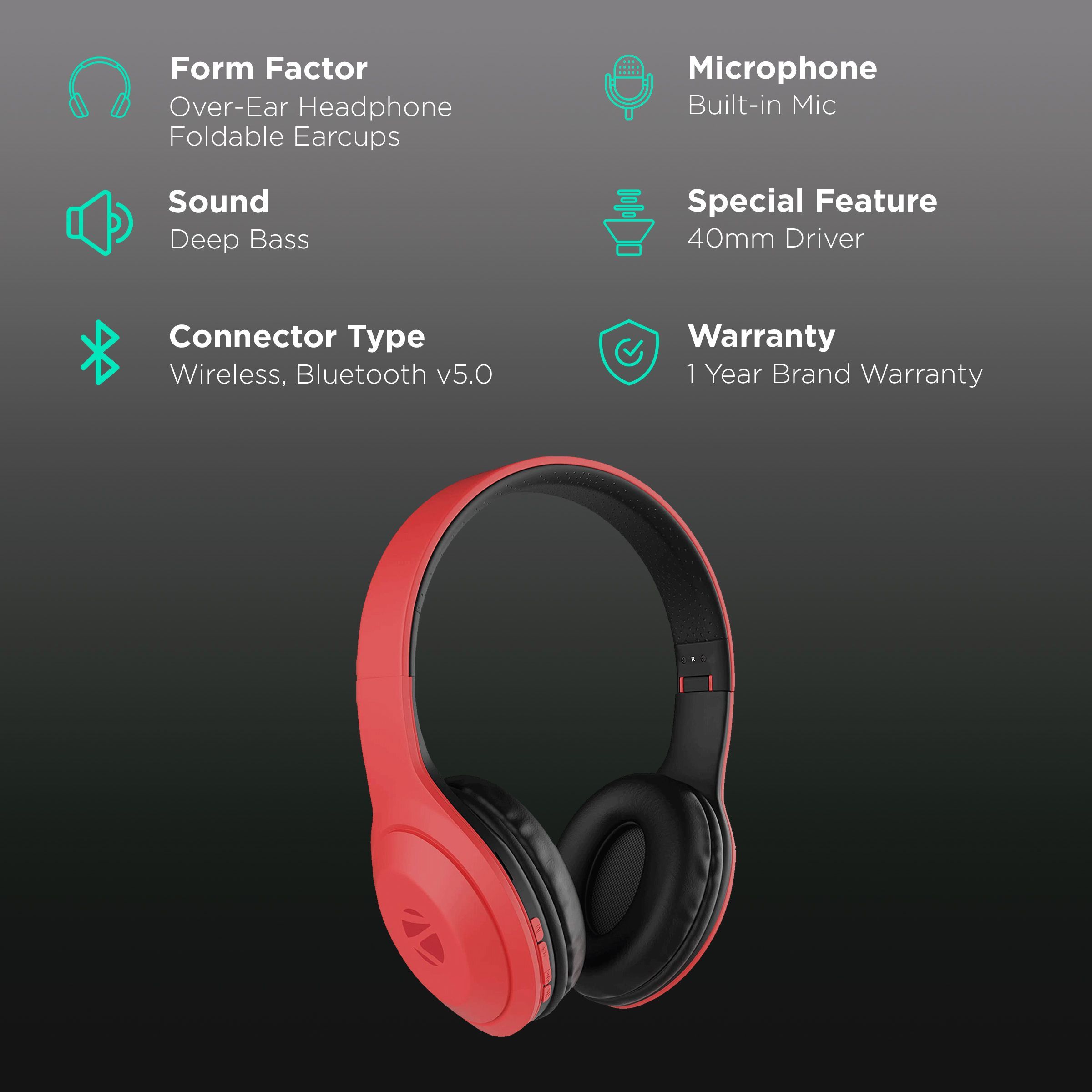 ZEBRONICS Duke 101 Bluetooth Headphone with Mic (12 Hours Playback, Over Ear, Red) ZEBRONICS Duke 101 Bluetooth Headphone with Mic (12 Hours Playback, Over Ear, Red)_2