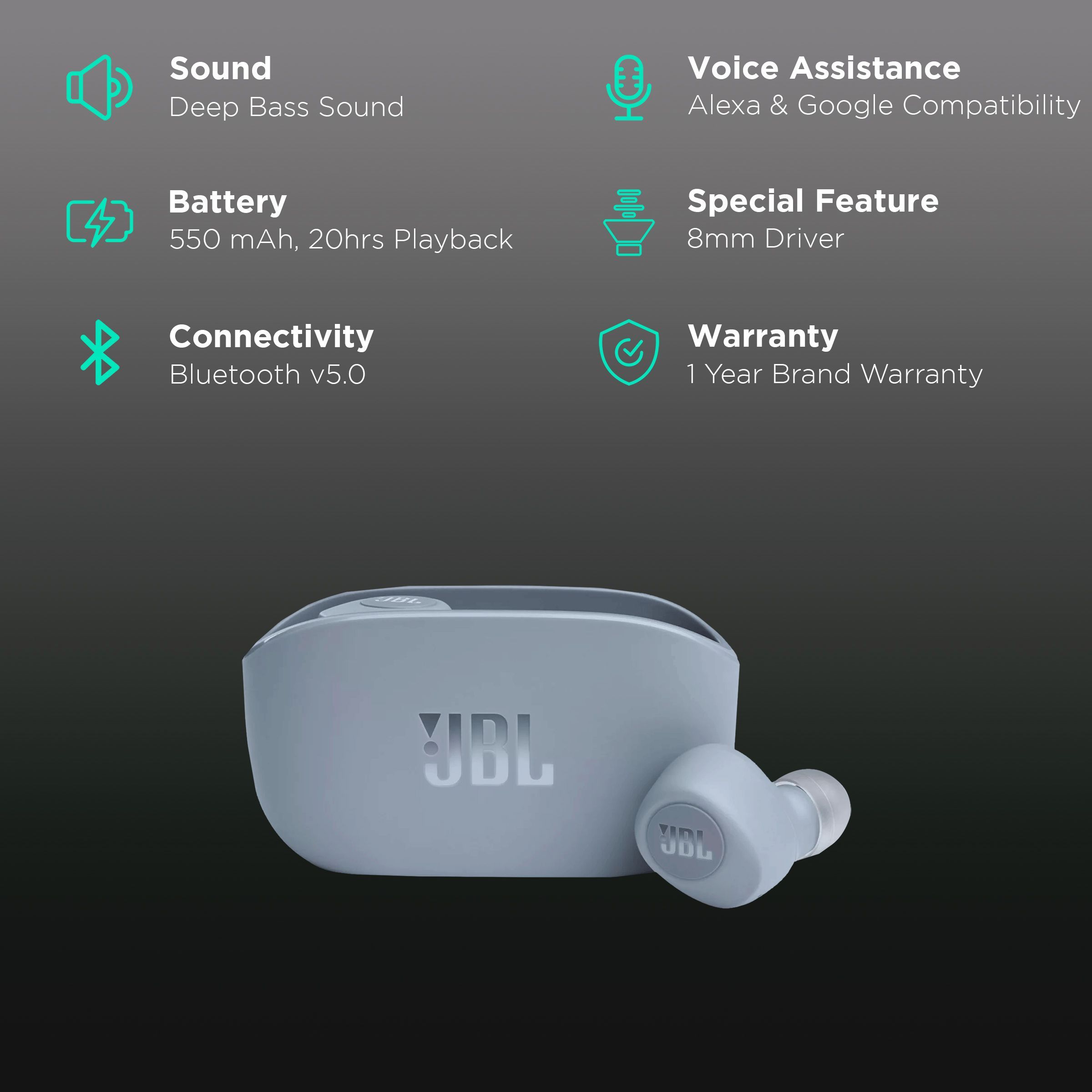 JBL Wave 100 JBLW100TWSBLUIN TWS Earbuds (30 Hours Playback, Blue) JBL Wave 100 JBLW100TWSBLUIN TWS Earbuds (30 Hours Playback, Blue)_2