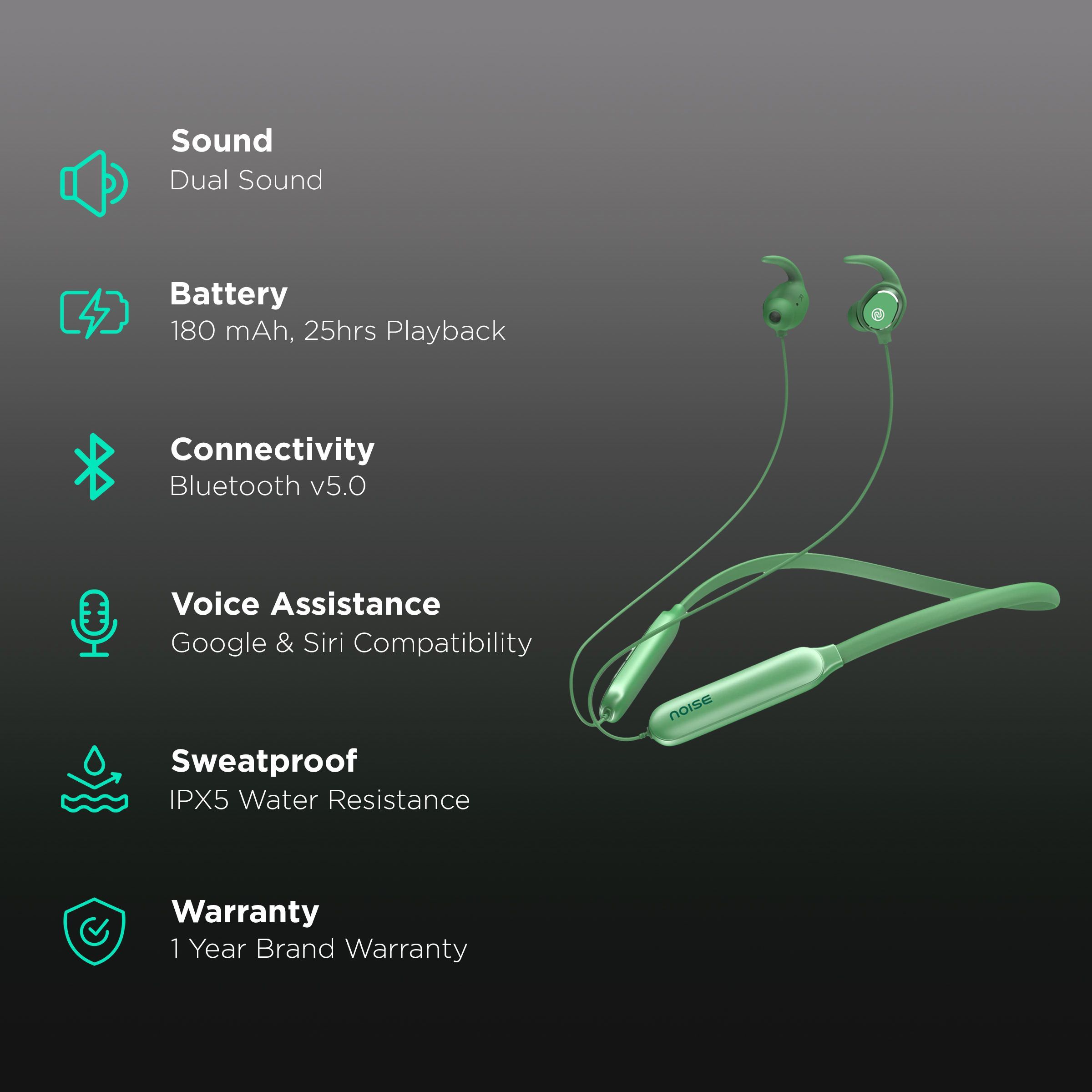 noise Sense Neckband (IPX5 Water Resistant, 25 Hours Playtime, Forest Green)_2