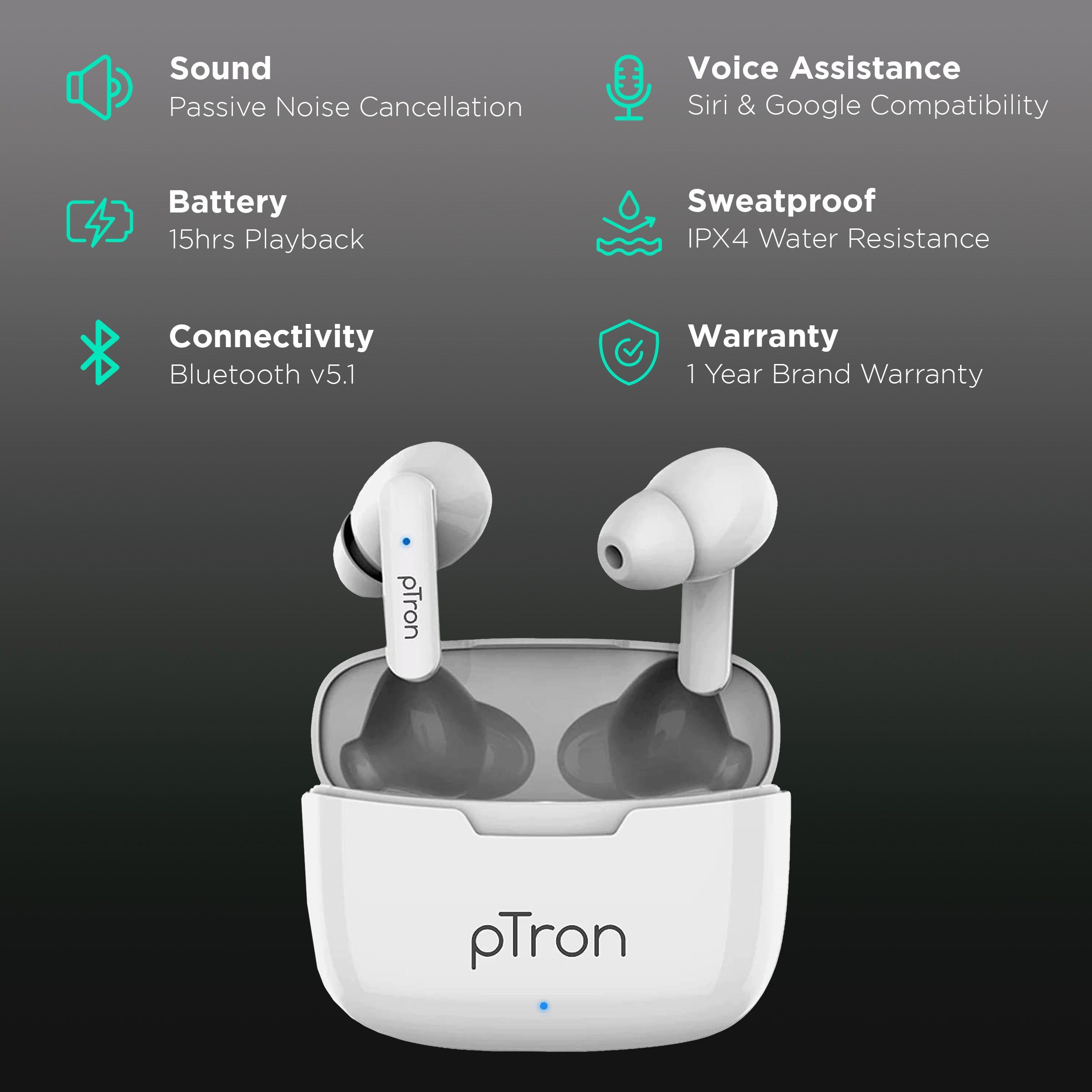 pTron Bassbuds Duo 140318114 TWS Earbuds with Passive Noise Cancellation (IPX4 Water Resistant, 15 Hours Playback, White) pTron Bassbuds Duo 140318114 TWS Earbuds with Passive Noise Cancellation (IPX4 Water Resistant, 15 Hours Playback, White)_2
