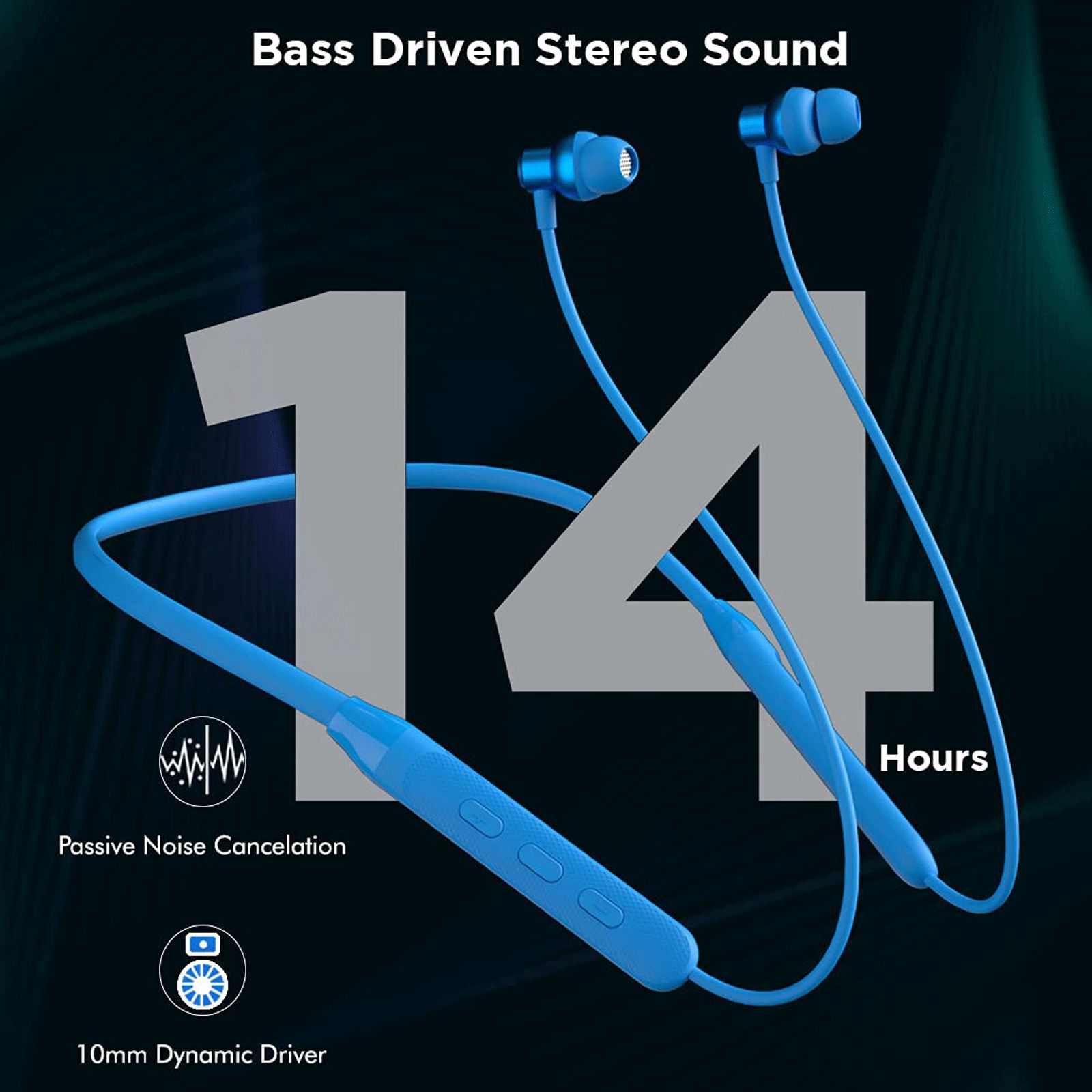 pTron Tangent Evo Neckband with Passive Noise Cancellation (IPX4 Water Resistant, 14 Hours Playback, Blue)_6