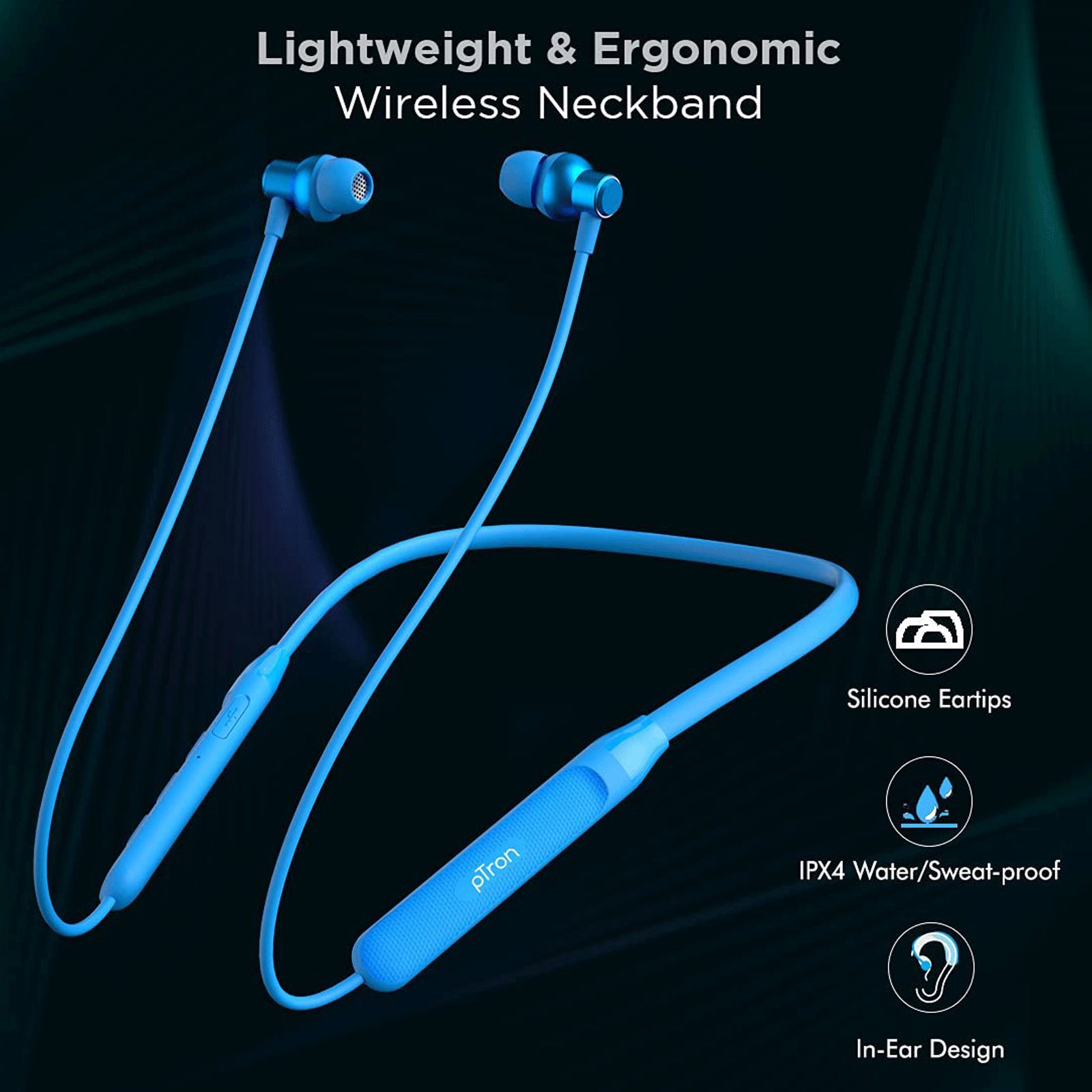 pTron Tangent Evo Neckband with Passive Noise Cancellation (IPX4 Water Resistant, 14 Hours Playback, Blue)_8