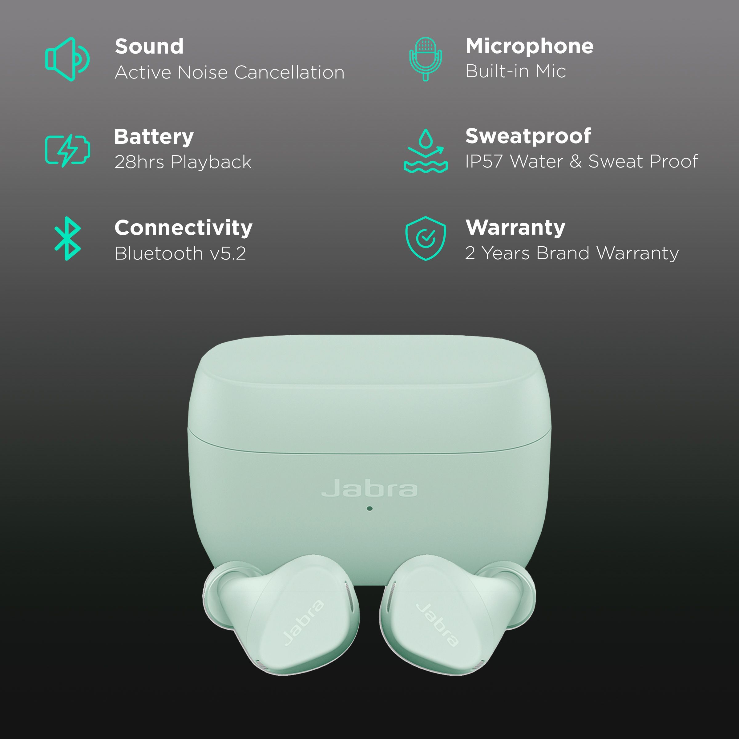 Jabra Elite 4 Active TWS Earbuds with Active Noise Cancellation (IP57 Water & Sweatproof, 28 Hours Playback, Mint)_2