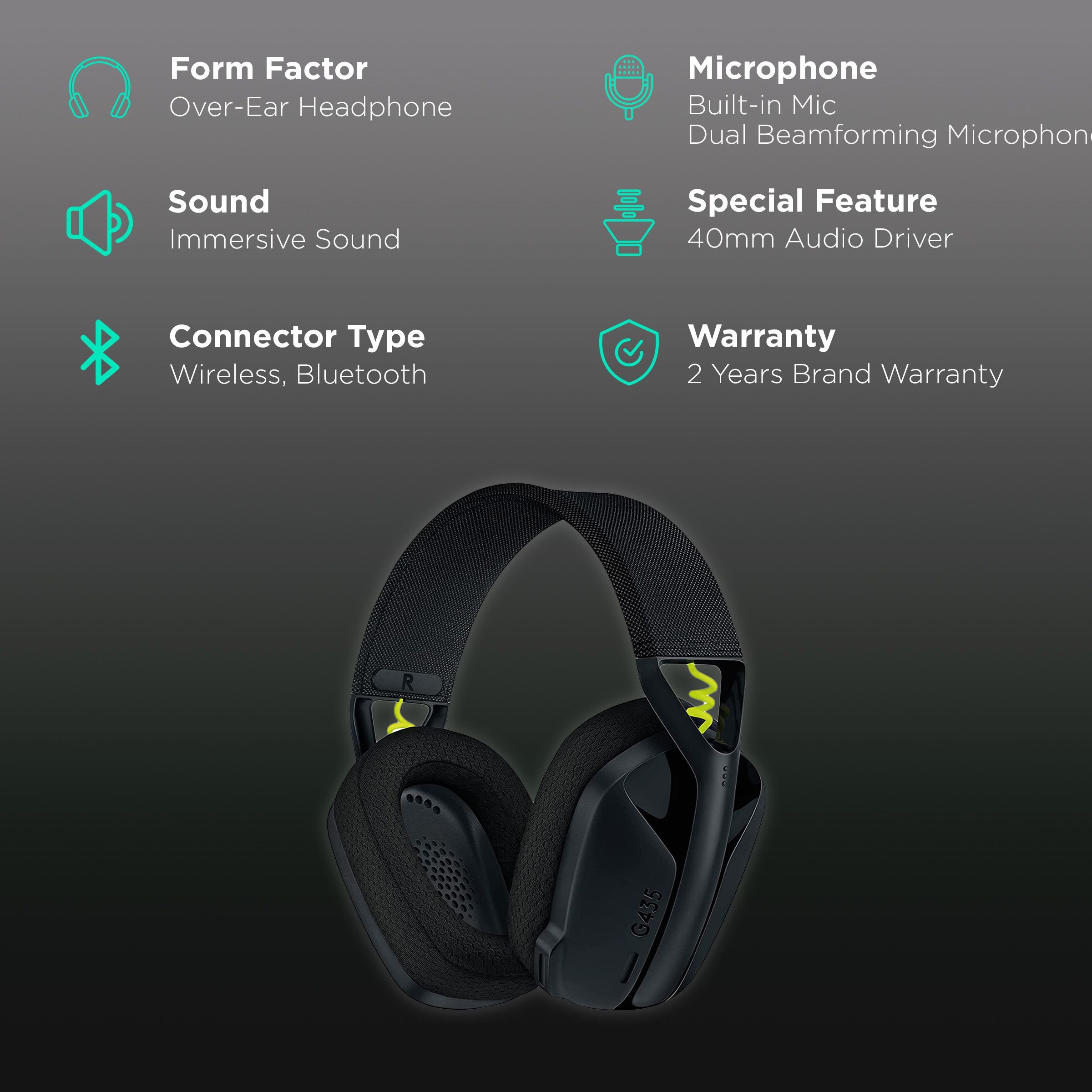 logitech G435 981-001051 Bluetooth Gaming Headphone(18 Hours Playback, Over Ear, Black/Neon Yellow) logitech G435 981-001051 Bluetooth Gaming Headphone(18 Hours Playback, Over Ear, Black/Neon Yellow)_2