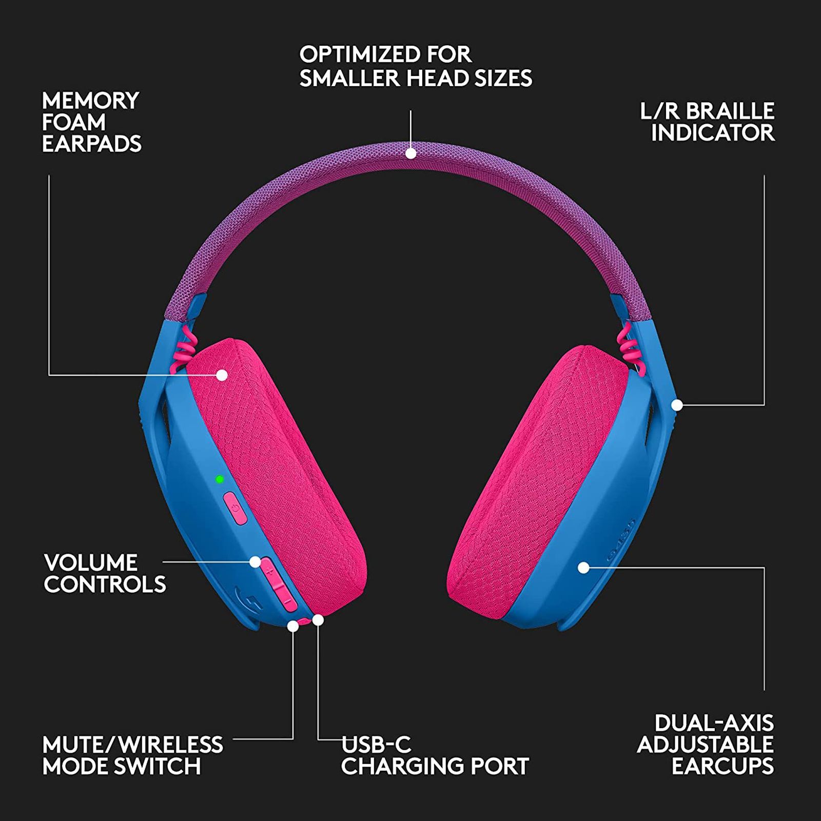logitech G435 981-001063 Bluetooth Gaming Headphone (18 Hours Playback, Over Ear, Blue/Raspberry) logitech G435 981-001063 Bluetooth Gaming Headphone (18 Hours Playback, Over Ear, Blue/Raspberry)_6