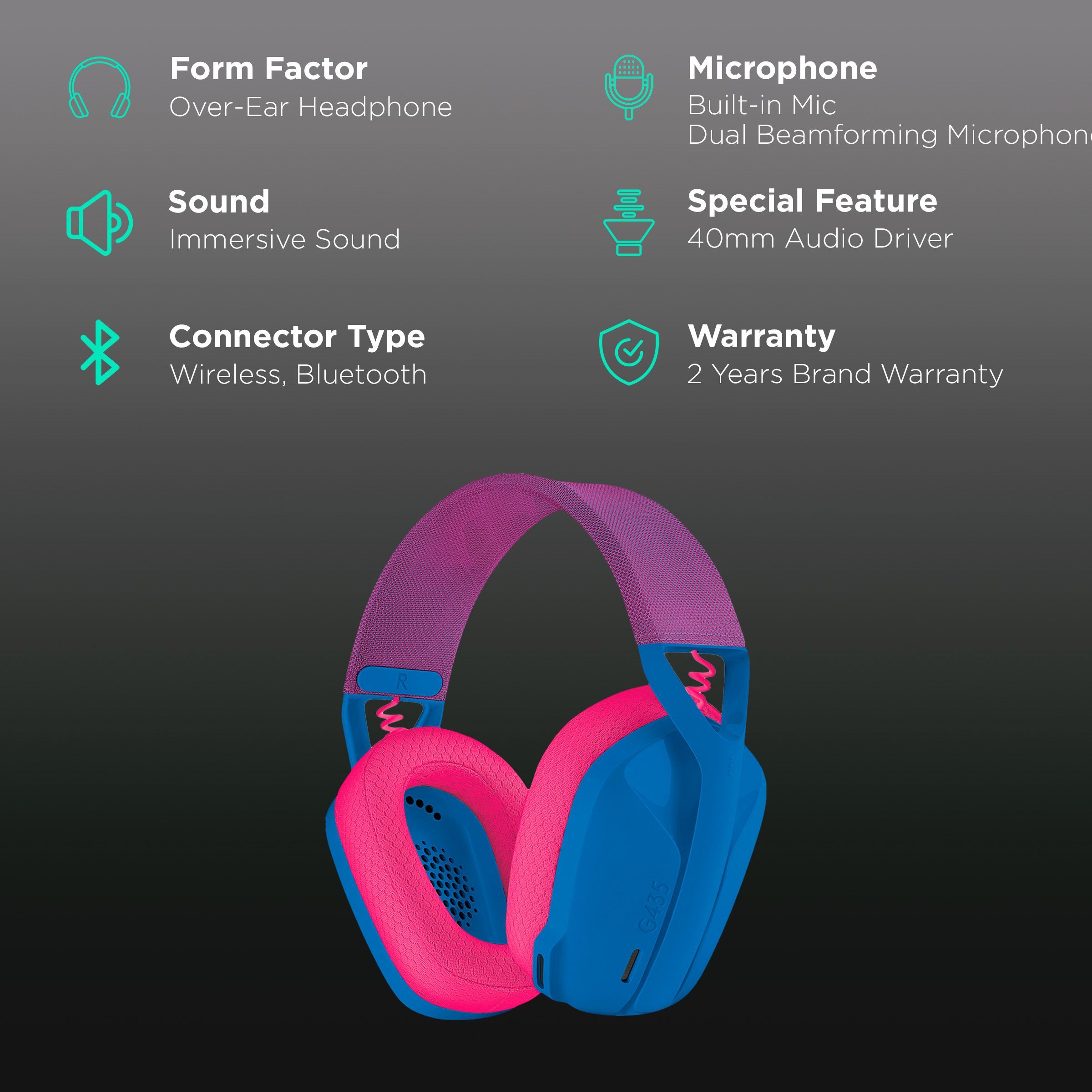 logitech G435 981-001063 Bluetooth Gaming Headphone (18 Hours Playback, Over Ear, Blue/Raspberry) logitech G435 981-001063 Bluetooth Gaming Headphone (18 Hours Playback, Over Ear, Blue/Raspberry)_2