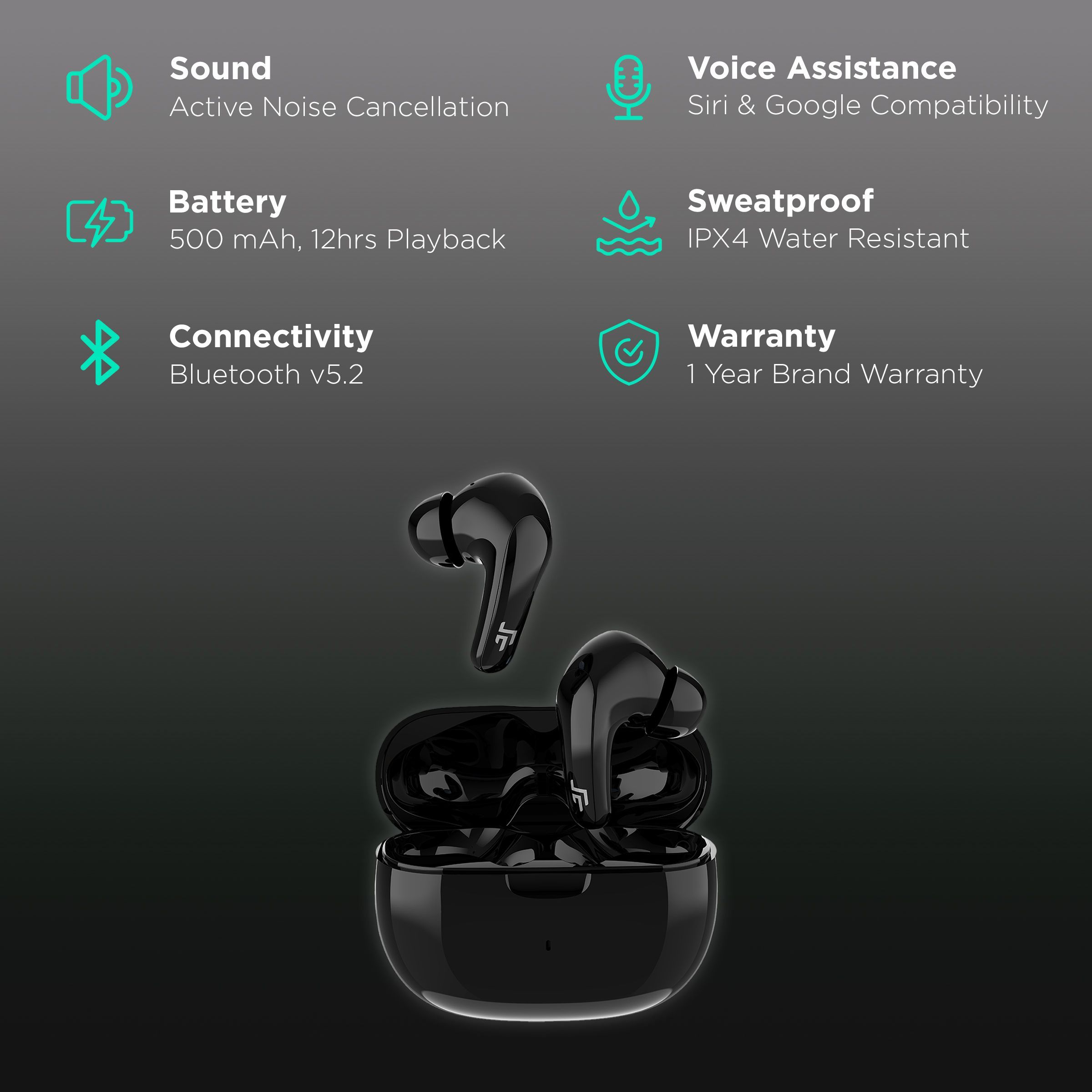 CROSSBEATS Epic lite TWS Earbuds with Active Noise Cancellation (IPX4 Water Resistant, 12 Hours Playback, Jet Black) CROSSBEATS Epic lite TWS Earbuds with Active Noise Cancellation (IPX4 Water Resistant, 12 Hours Playback, Jet Black)_2