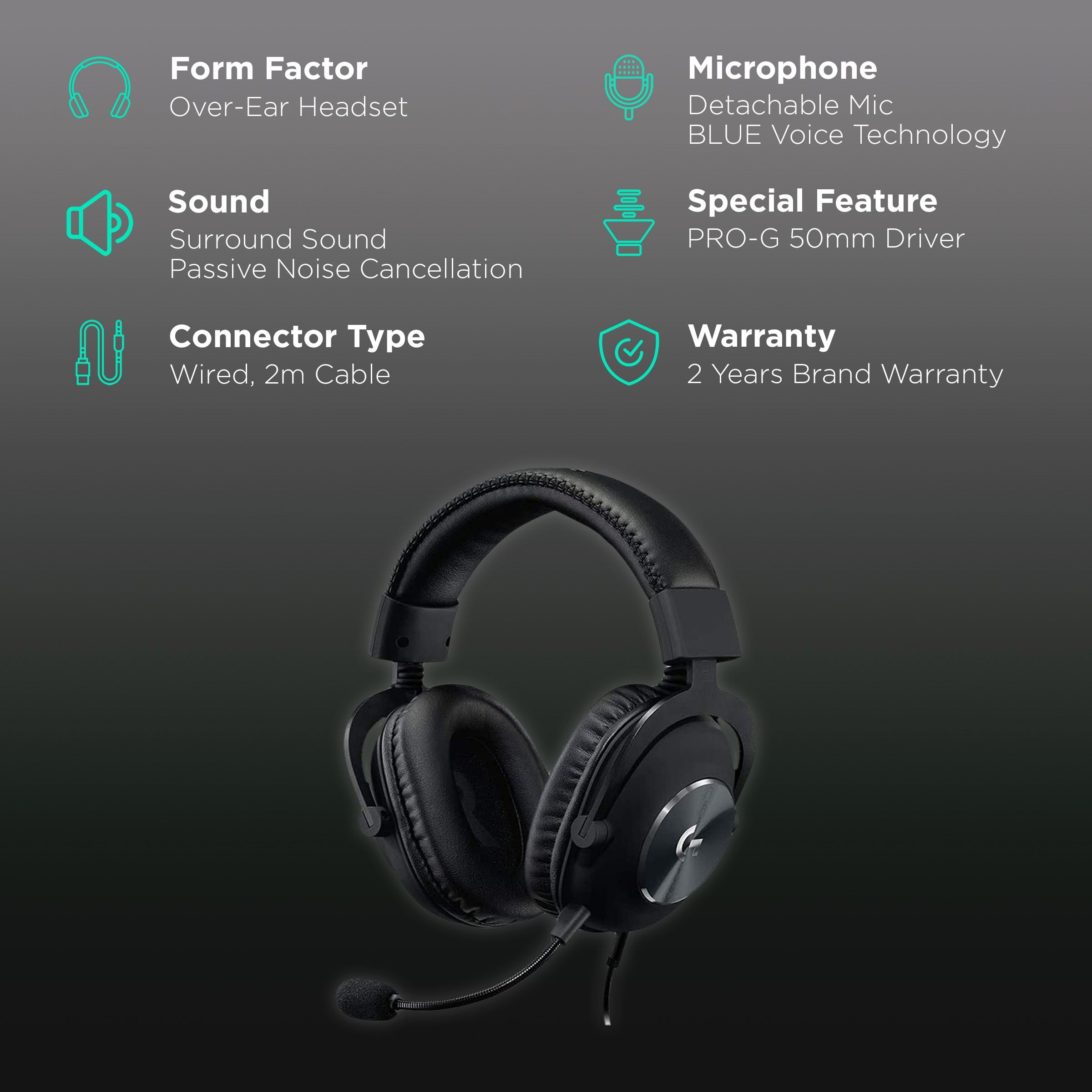 logitech Pro X 981-000820 Wired Gaming Headphone with Passive Noise Cancellation (Blue Voice Microphone Technology, Over Ear, Black)_2