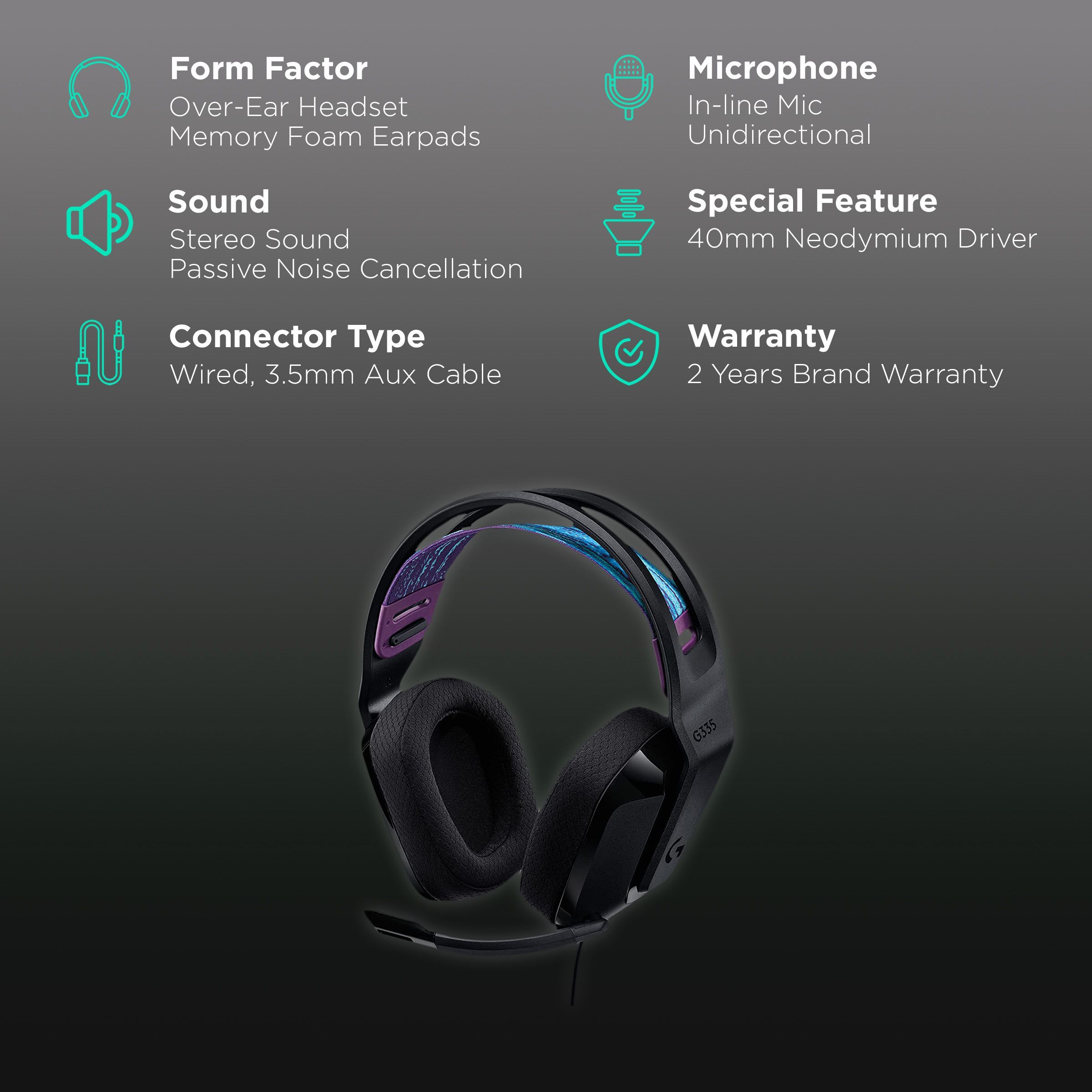 logitech G335 981-000979 Wired Headphone with Mic (Over Ear, Black) logitech G335 981-000979 Wired Headphone with Mic (Over Ear, Black)_2