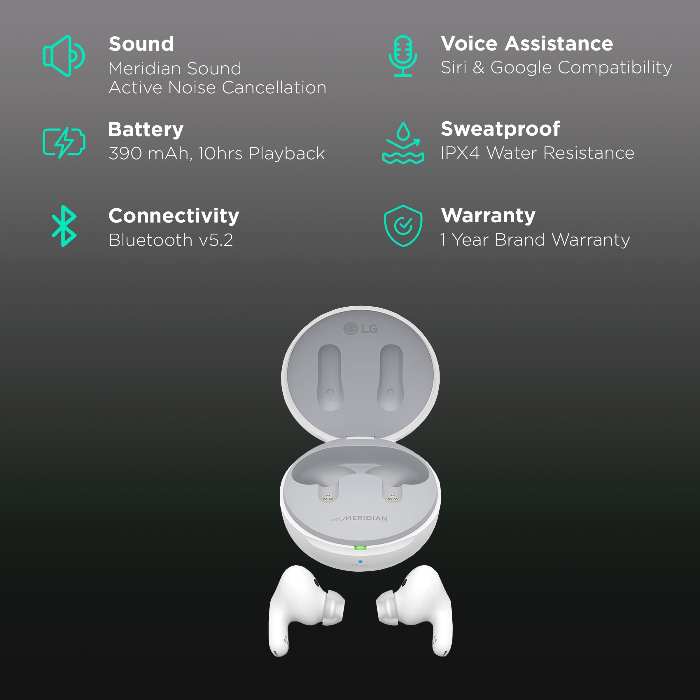 LG Tone Free TONE-FP9W.CINDLLK TWS Earbuds with Active Noise Cancellation (IPX4 Sweat & Water Resistant, 15 Hours Playback, Pearl White)_2