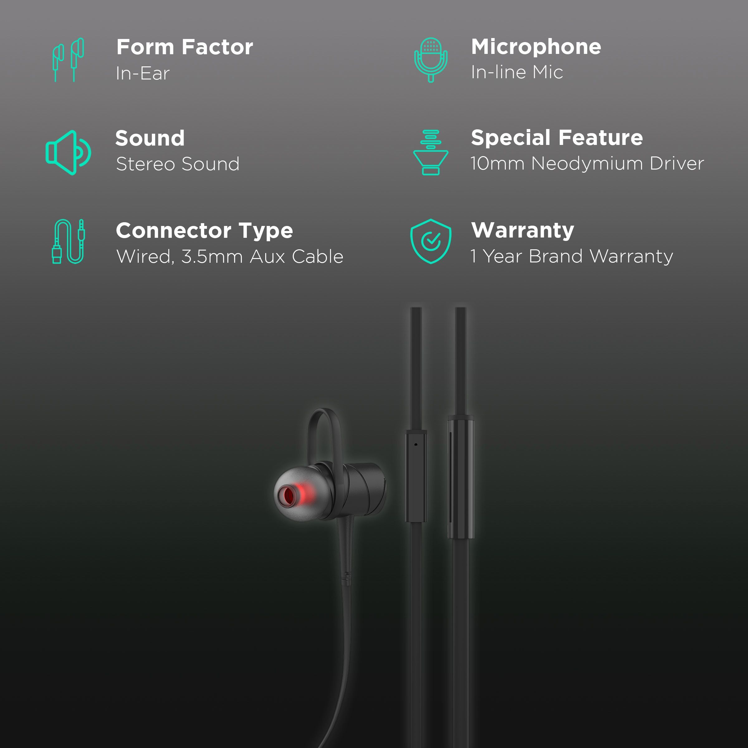 Croma Wired Earphones with Mic (In Ear, Black) Croma Wired Earphones with Mic (In Ear, Black)_2