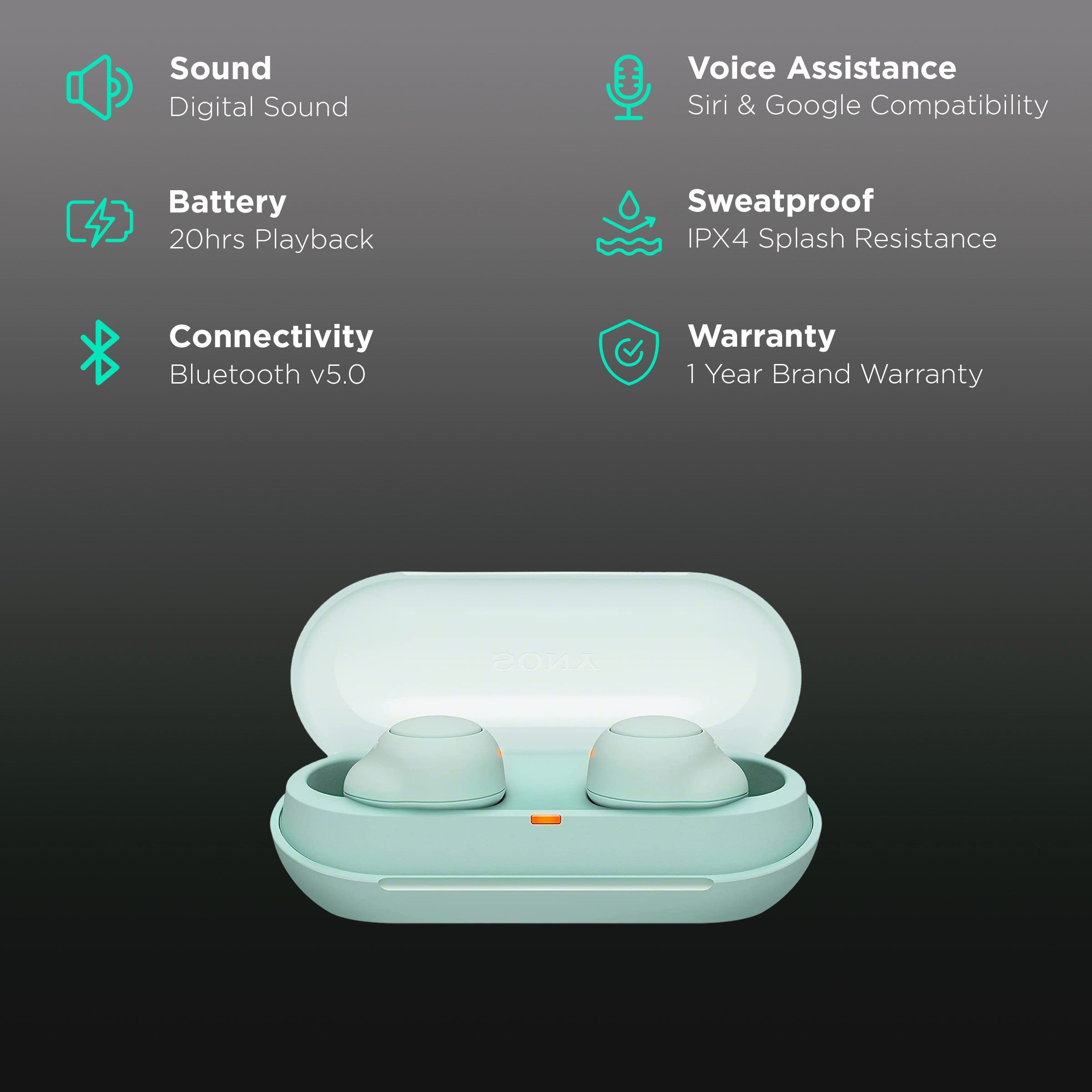 SONY WF-C500 TWS Earbuds (IPX4 Splashes, Sweat & Water Resistant, 20 Hours Playback, Green)_2