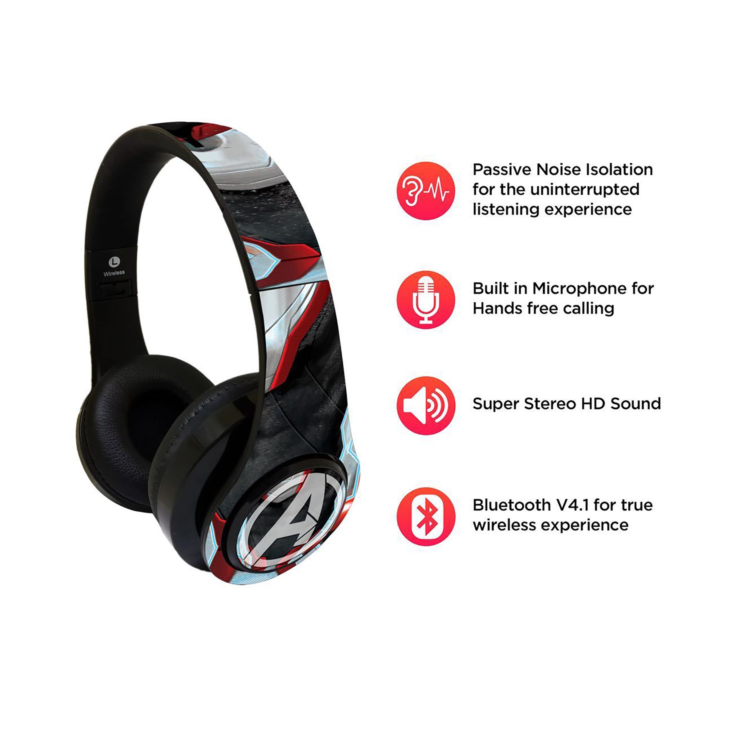 macmerise Endgame Suit Avengers - Decibel SODCIBLMM4498 Bluetooth Headphone with Mic (Passive Noise Cancellation, On Ear, Multicolor)_3