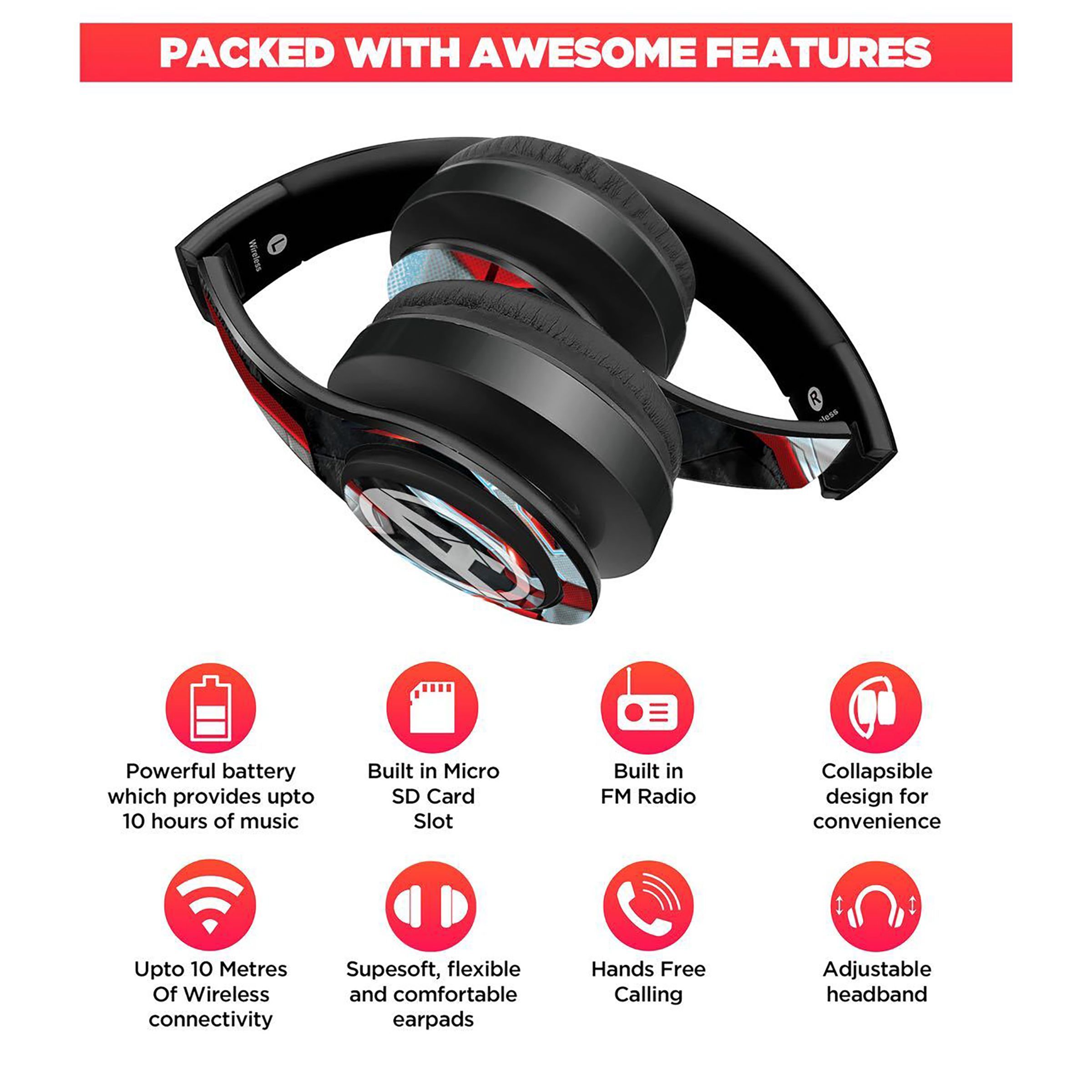 macmerise Endgame Suit Avengers - Decibel SODCIBLMM4498 Bluetooth Headphone with Mic (Passive Noise Cancellation, On Ear, Multicolor)_4