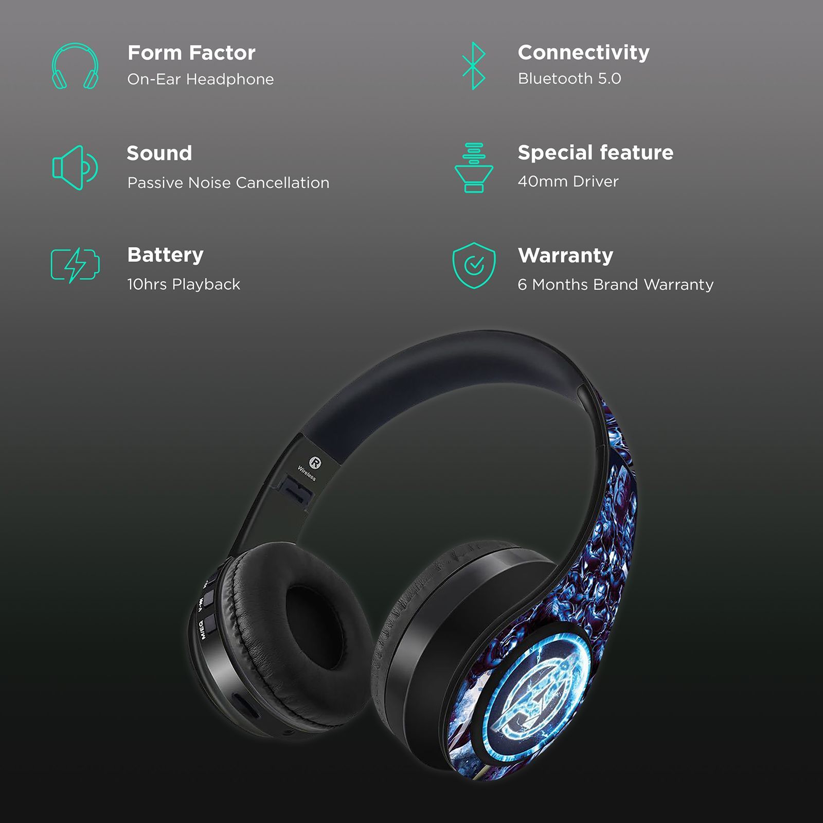 macmerise Avengers Endgame Hurricane Decibel SODCIBLMM4438 Bluetooth Headphone with Mic (Built In FM Radio, On Ear, Multicolor)_2