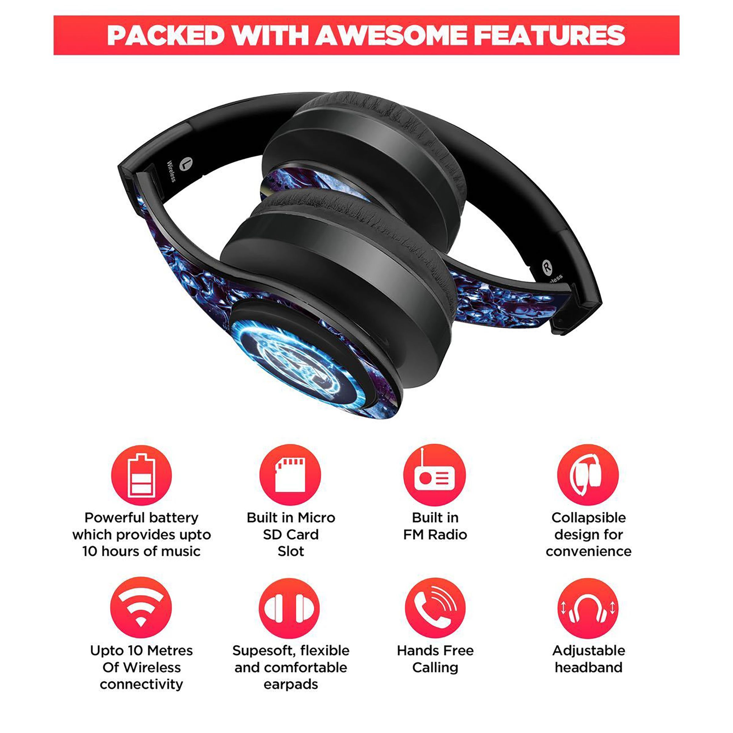 macmerise Avengers Endgame Hurricane Decibel SODCIBLMM4438 Bluetooth Headphone with Mic (Built In FM Radio, On Ear, Multicolor)_3