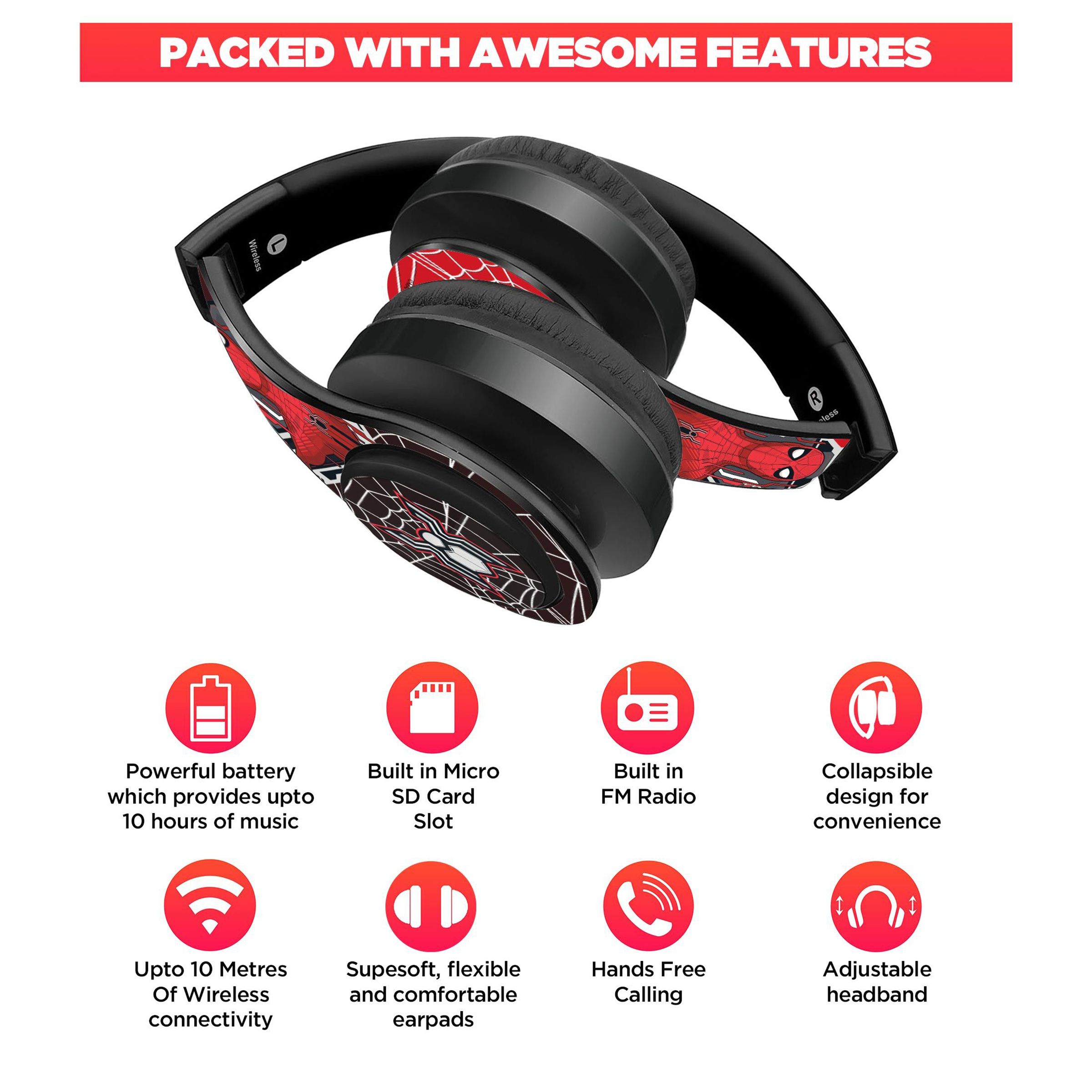 macmerise Spidey Webstrike Decibel SODCIBLMM4680 Bluetooth Headphone with Mic (Built In FM Radio, On Ear, Multicolor) macmerise Spidey Webstrike Decibel SODCIBLMM4680 Bluetooth Headphone with Mic (Built In FM Radio, On Ear, Multicolor)_5