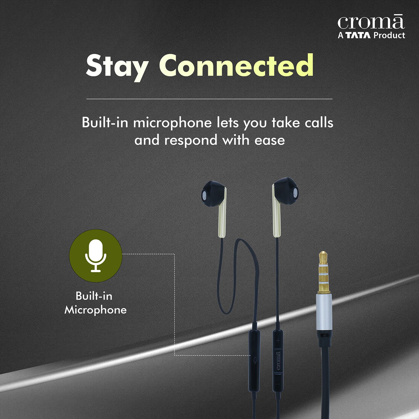 Croma Wired Earphone with Mic (In Ear, Black)_4