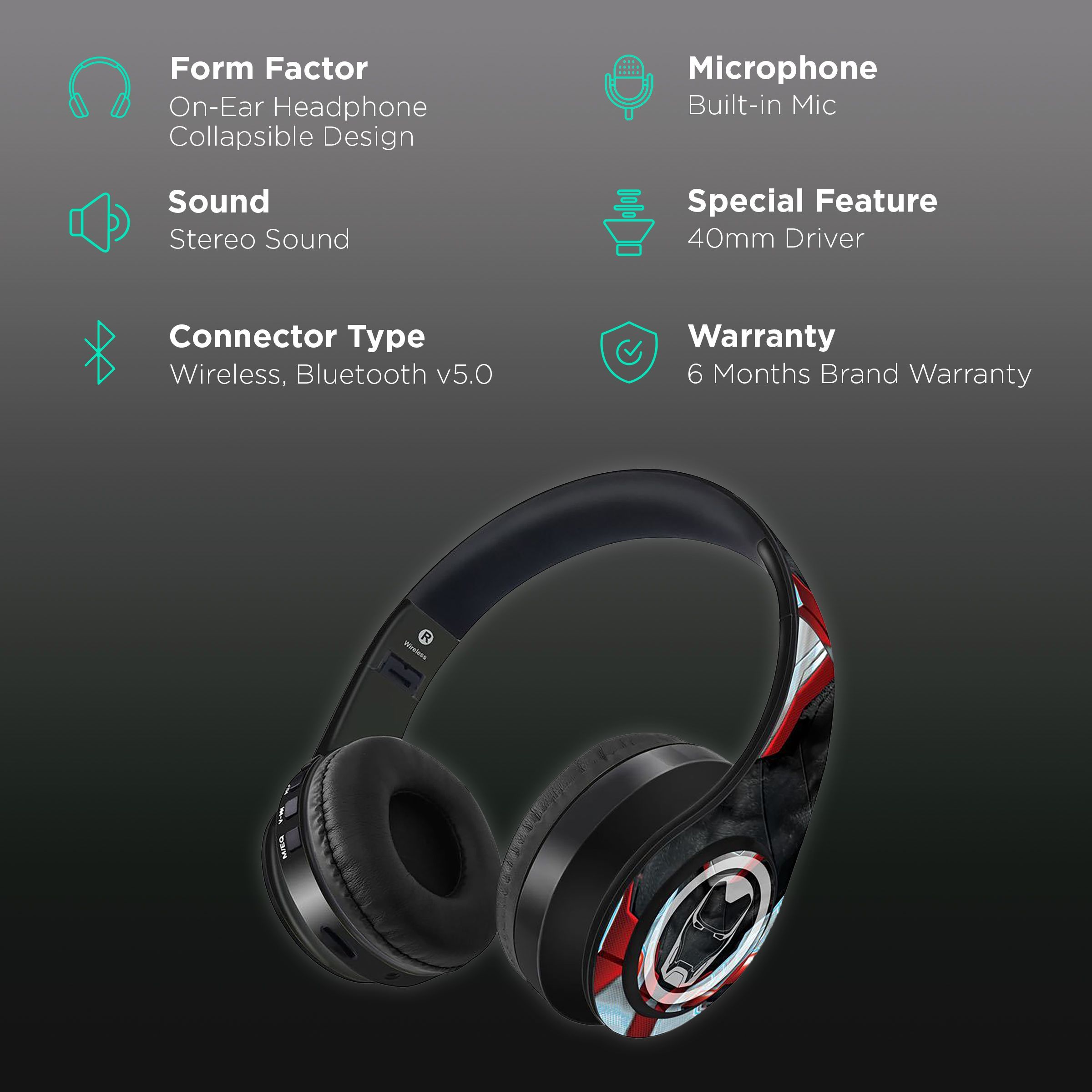 macmerise Endgame Suit Ironman - Decibel SODCIBLMM4494 Bluetooth Headphone with Mic (Passive Noise Cancellation, On Ear, Multicolor) macmerise Endgame Suit Ironman - Decibel SODCIBLMM4494 Bluetooth Headphone with Mic (Passive Noise Cancellation, On Ear, Multicolor)_2