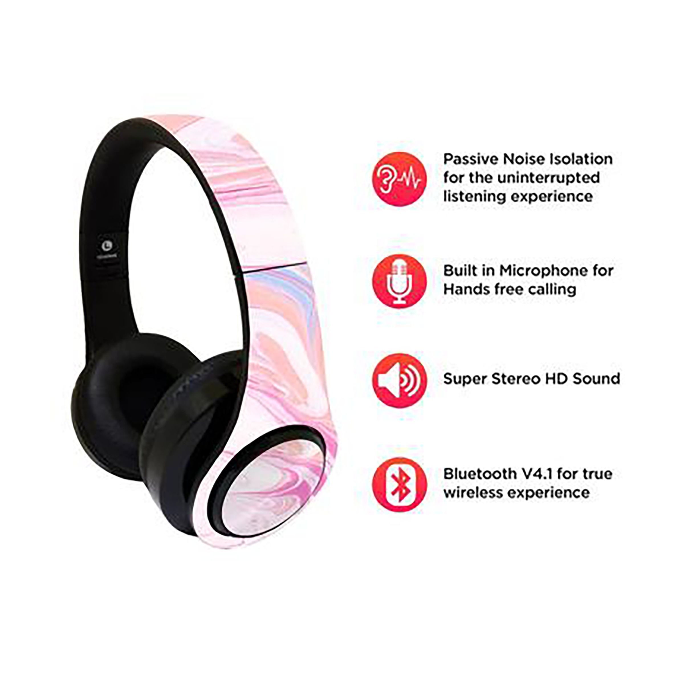 macmerise Marble Petal Pink - Decibel SODCIBLSM2454 Bluetooth Headphone with Mic (Passive Noise Cancellation, On Ear, Multicolor)_6