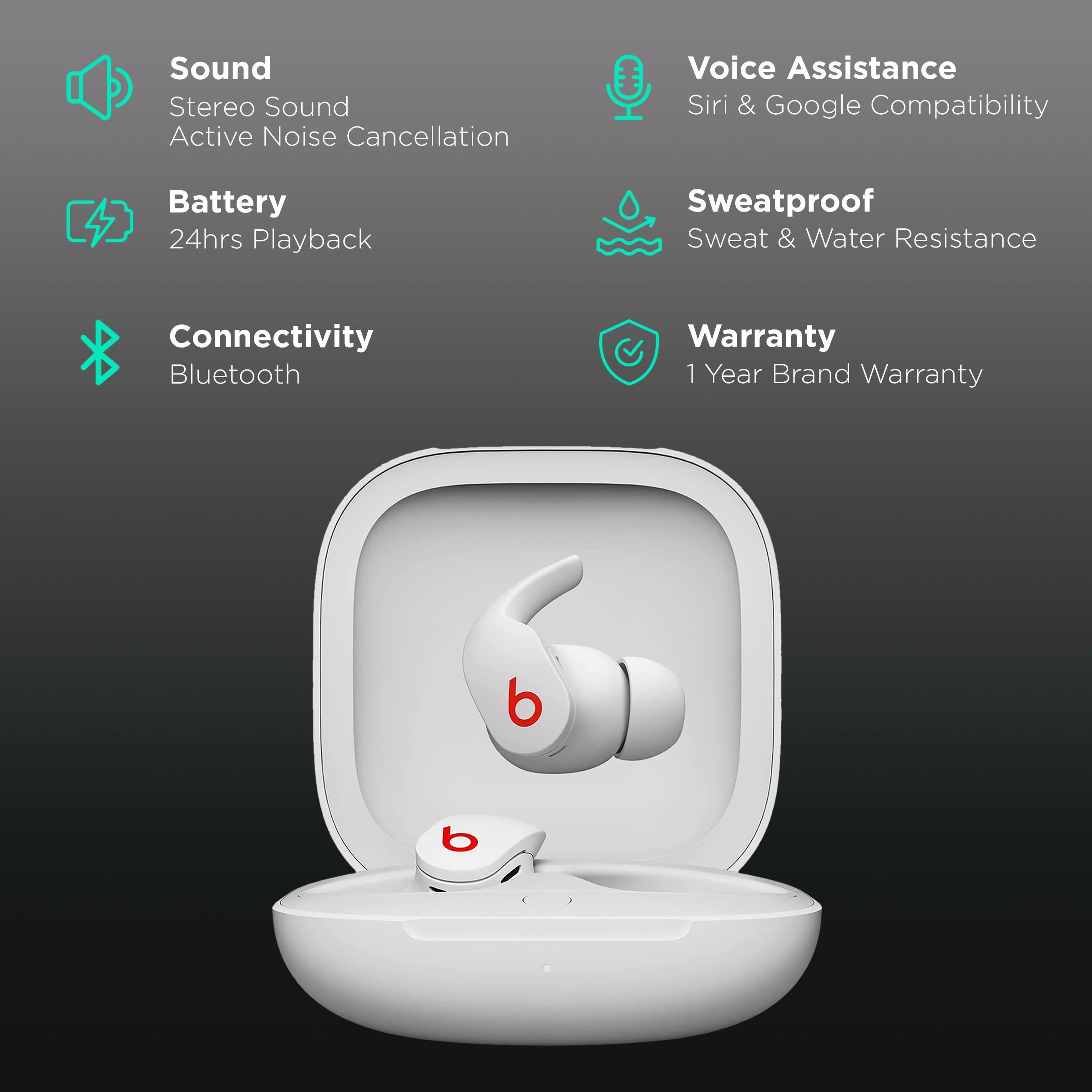 beats Fit Pro MK2G3ZM/A TWS Earbuds with Active Noise Cancellation (Sweat & Water Resistant, 24 Hours Playtime, Beats White)_2