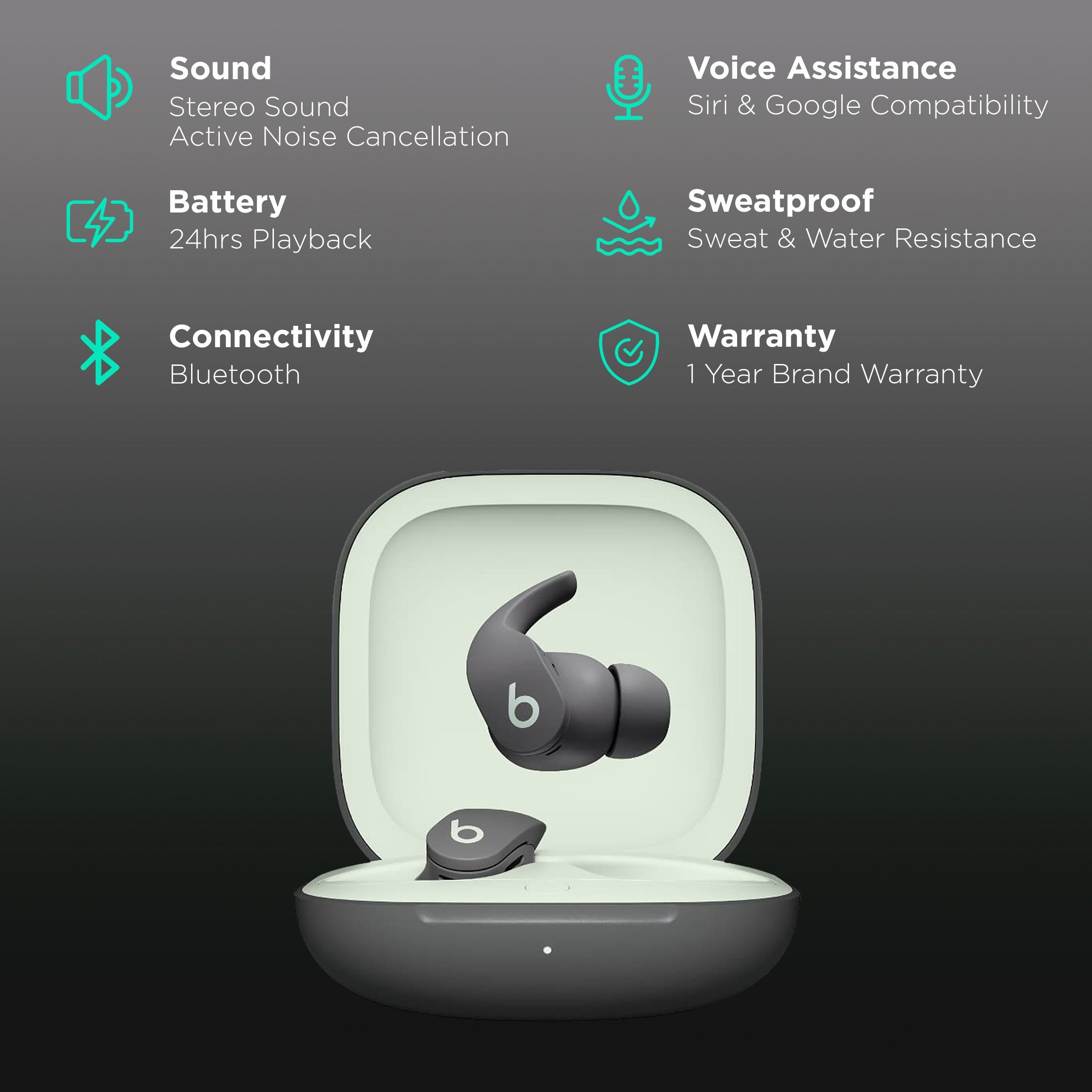 beats Fit Pro MK2J3ZM/A TWS Earbuds with Active Noise Cancellation (Sweat & Water Resistant, 24 Hours Playtime, Sage Grey)_2