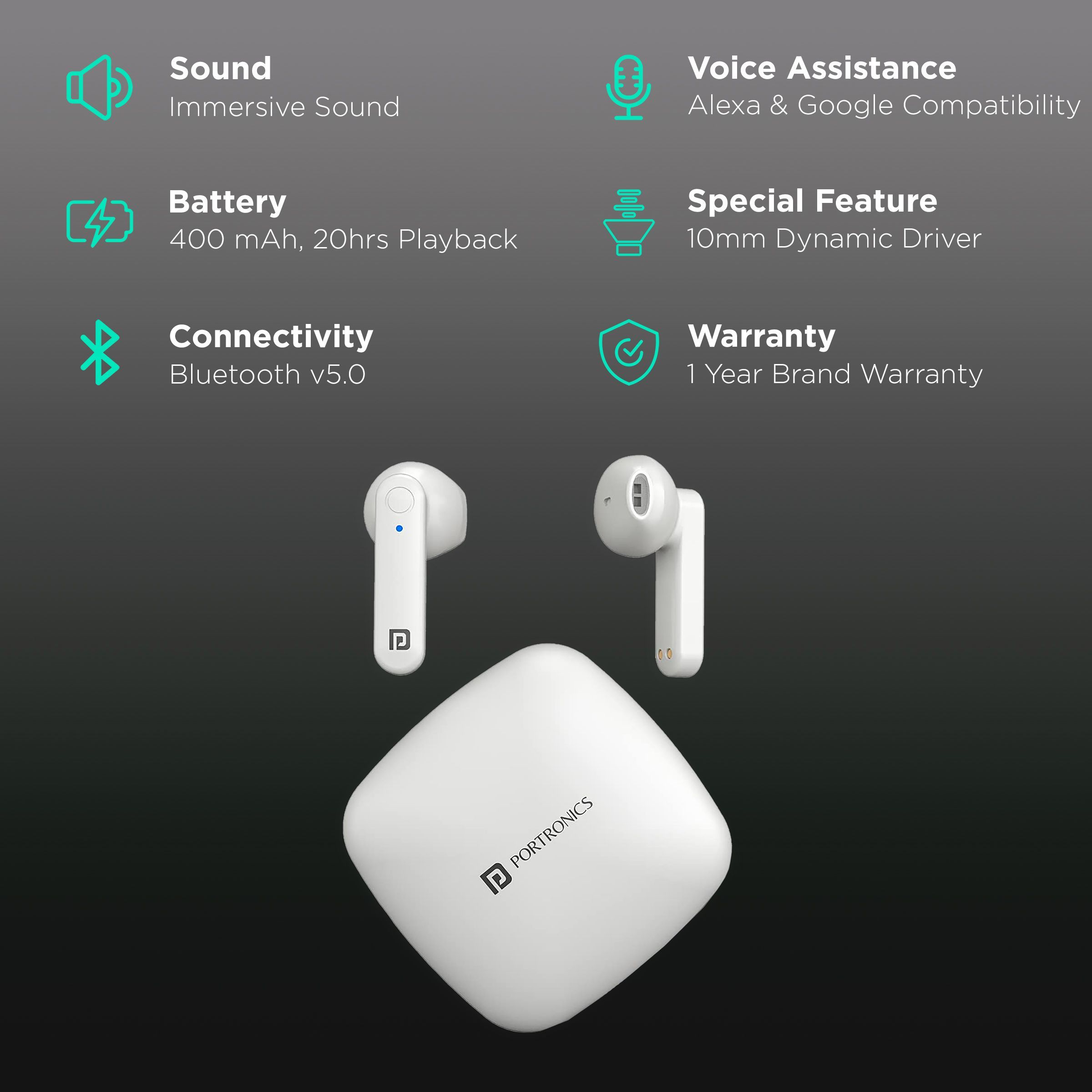 PORTRONICS Harmonics Twins S2 POR 1323 TWS Earbuds (20 Hours Playback, White) PORTRONICS Harmonics Twins S2 POR 1323 TWS Earbuds (20 Hours Playback, White)_2