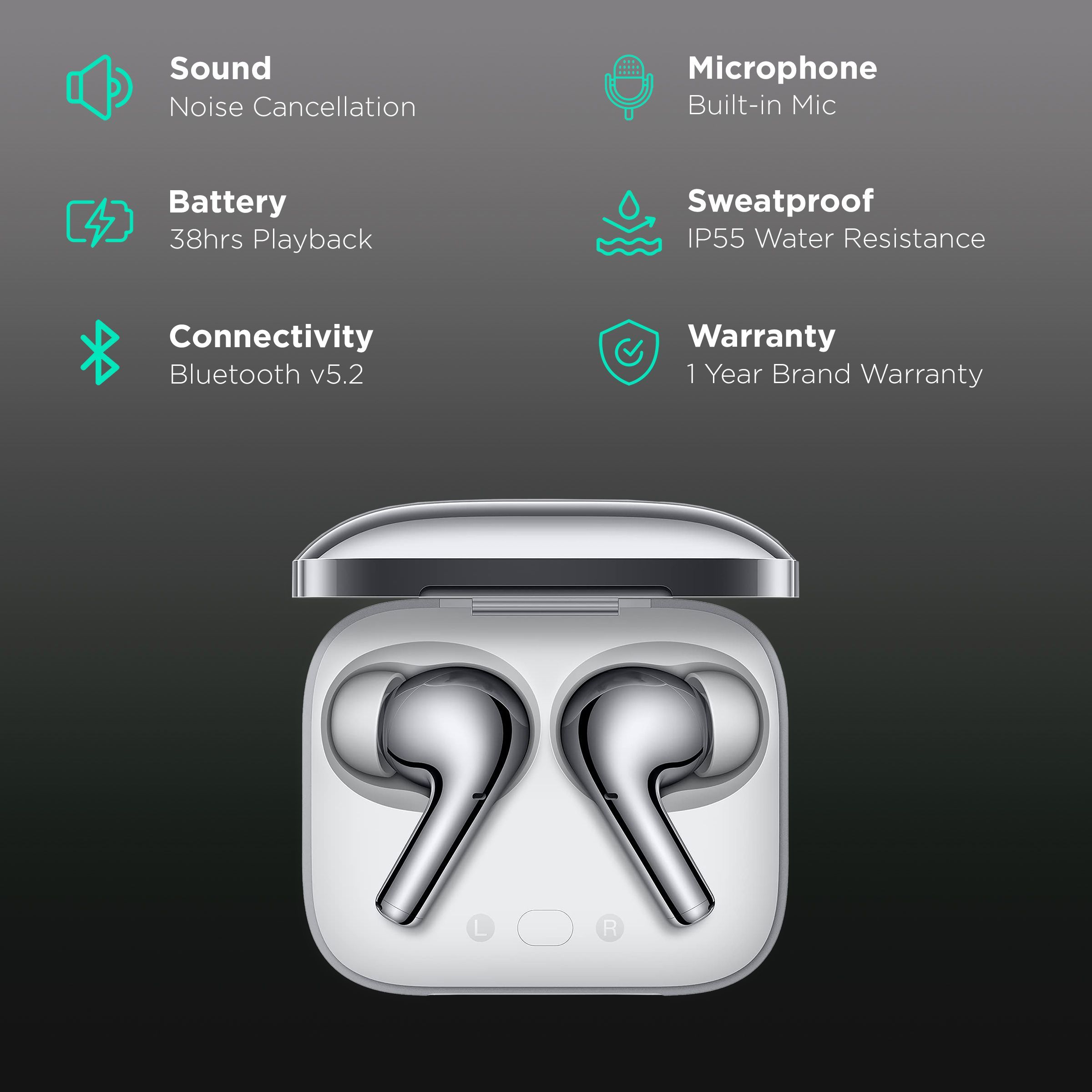 OnePlus Buds Pro E503A - 5481103626 TWS Earbuds with Smart Adaptive Noise Cancellation (IP55 Water & Sweat Resistant, 38 Hours Playback, Radiant Silver)_2