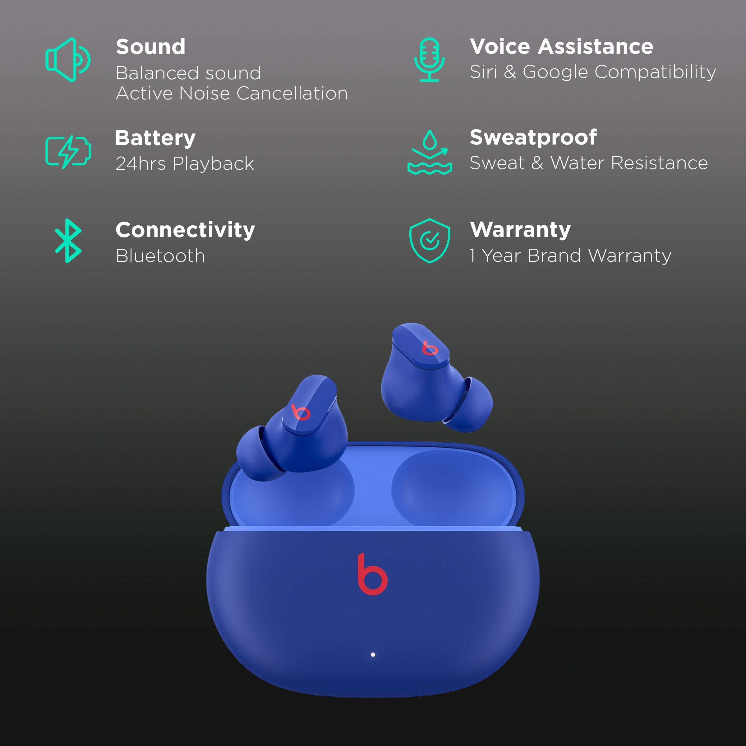 beats Studio Buds MMT73ZM/A TWS Earbuds with Active Noise Cancellation (Sweat & Water Resistant, 24 Hours Playtime, Ocean Blue)_2