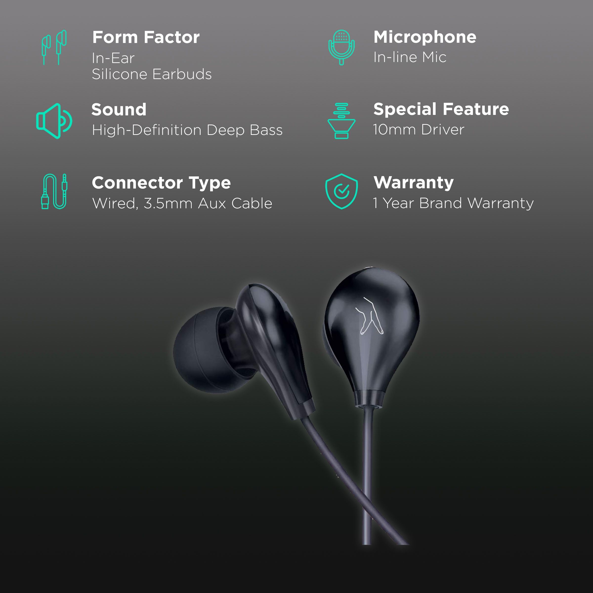 fingers Droplets Wired Earphone with Mic (In Ear, Piano Black)_2