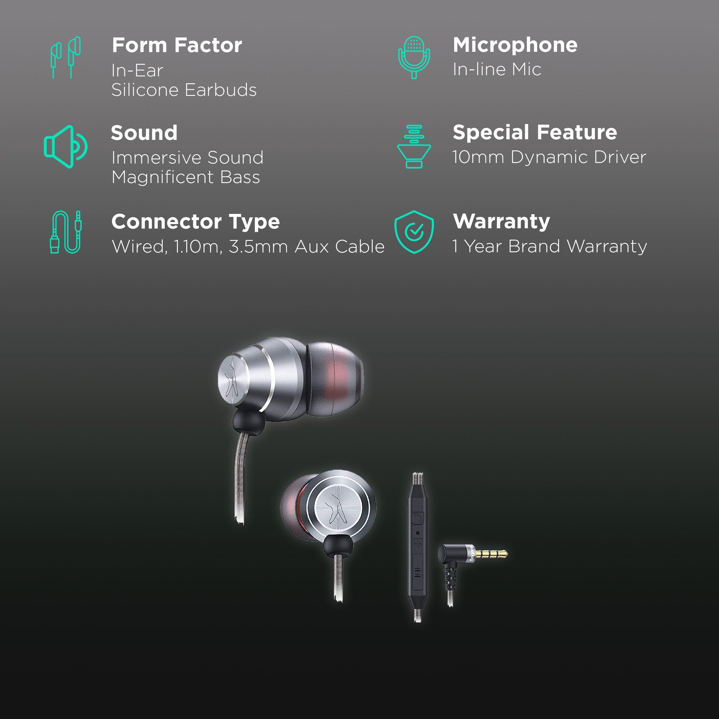 fingers Supreme Wired Earphone with Mic (In Ear, Rich Grey)_2