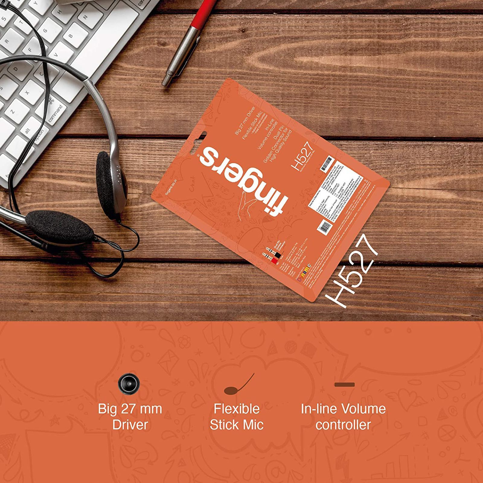 fingers H527 Wired Headphone with Mic (On Ear, Black/Silver)_4