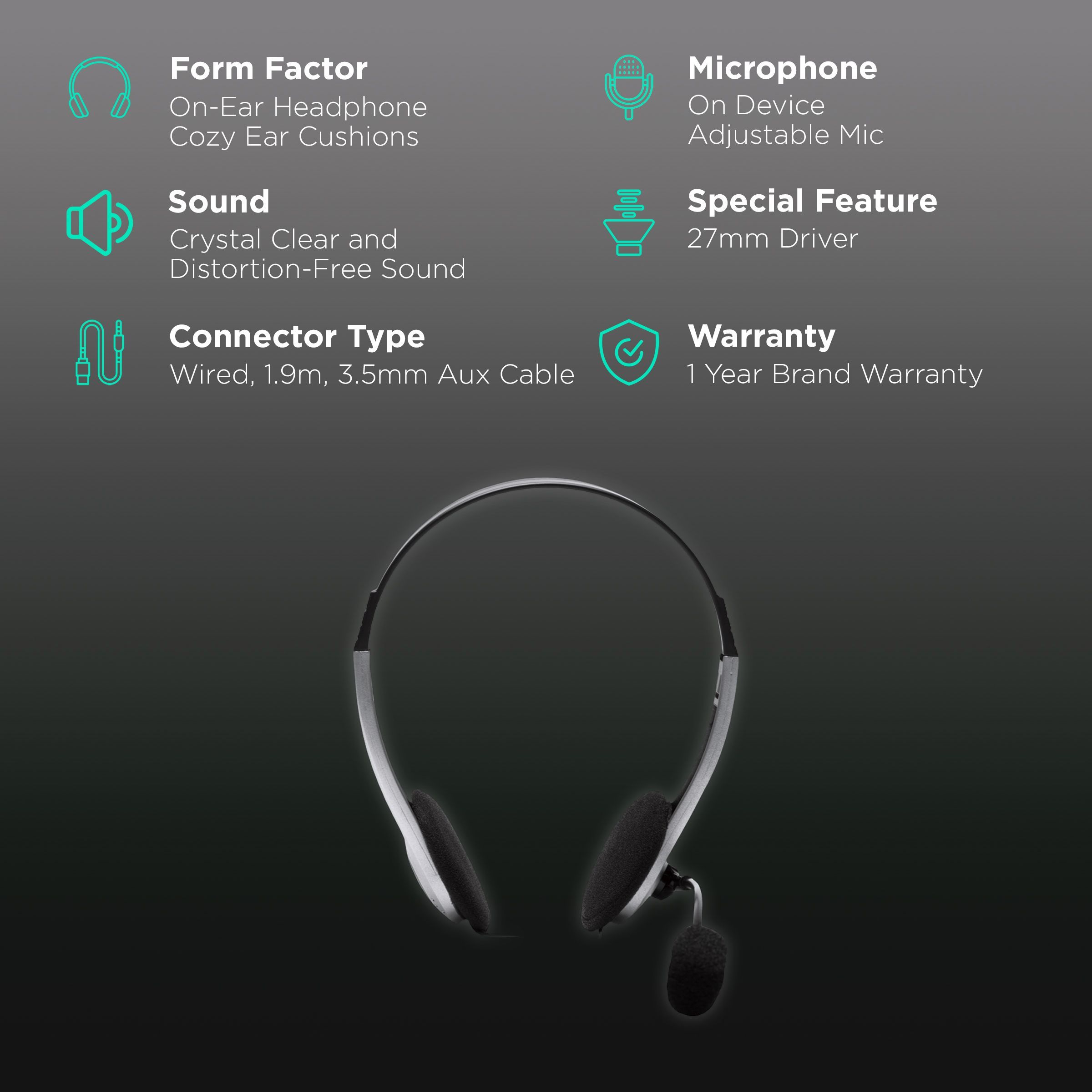 fingers H500 Wired Headphone with Mic (On Ear, Black/Dark Silver)_2