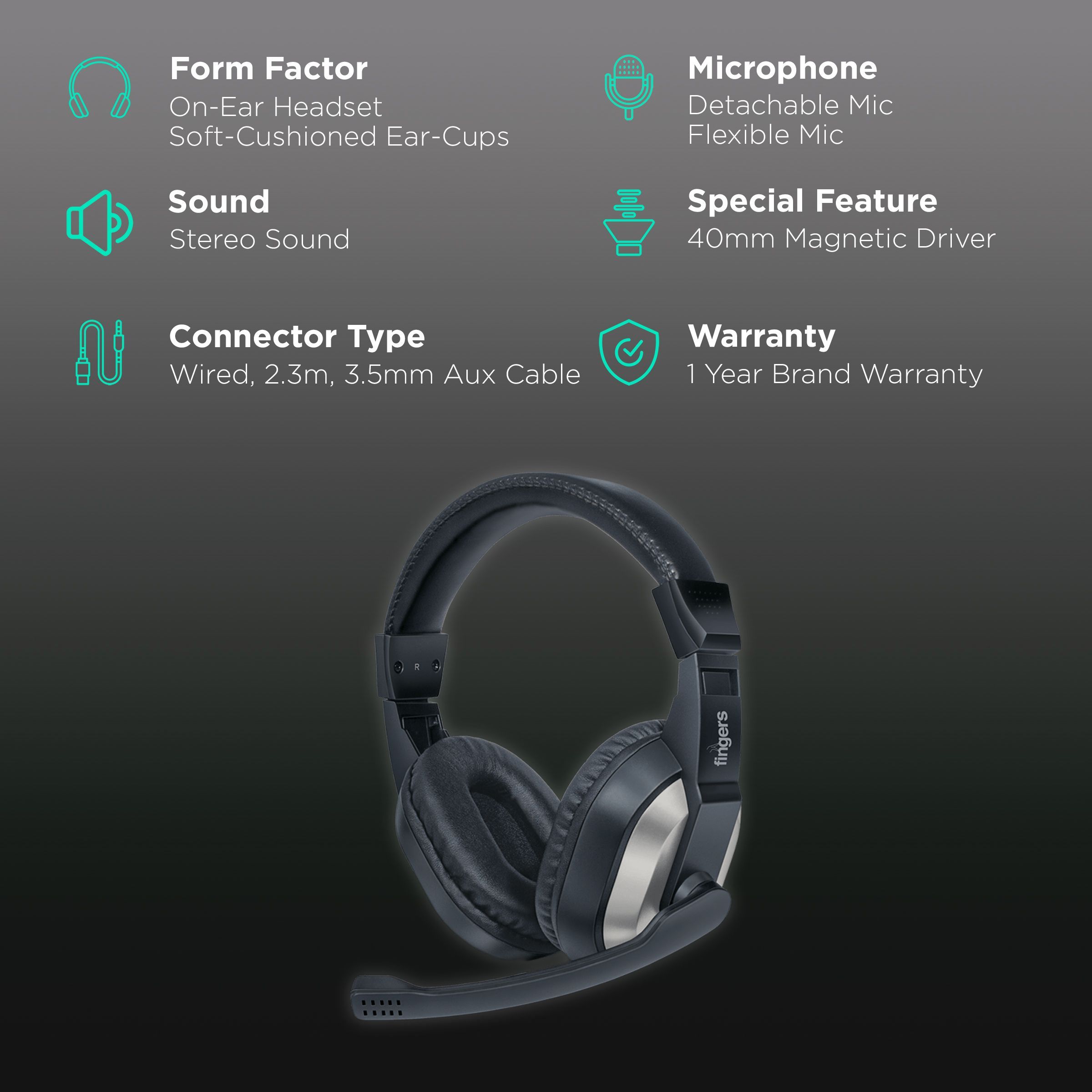 fingers F10 Wired Gaming Headset (Dual Pin, On Ear, Black/Slate Grey)_2