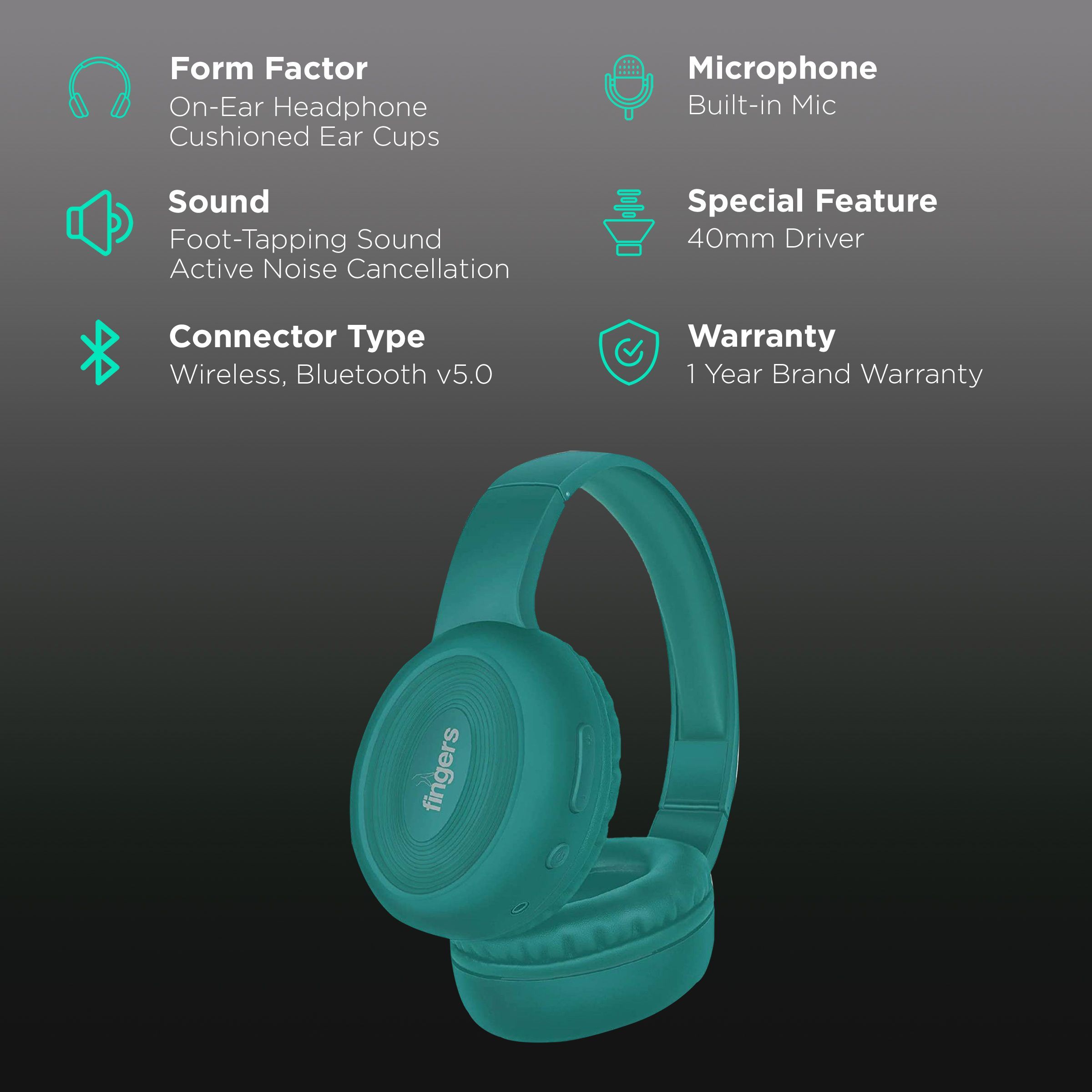 fingers Rock-n-Roll Lounge Bluetooth Headphone with Mic (Foldable Design, On Ear, Teal) fingers Rock-n-Roll Lounge Bluetooth Headphone with Mic (Foldable Design, On Ear, Teal)_2
